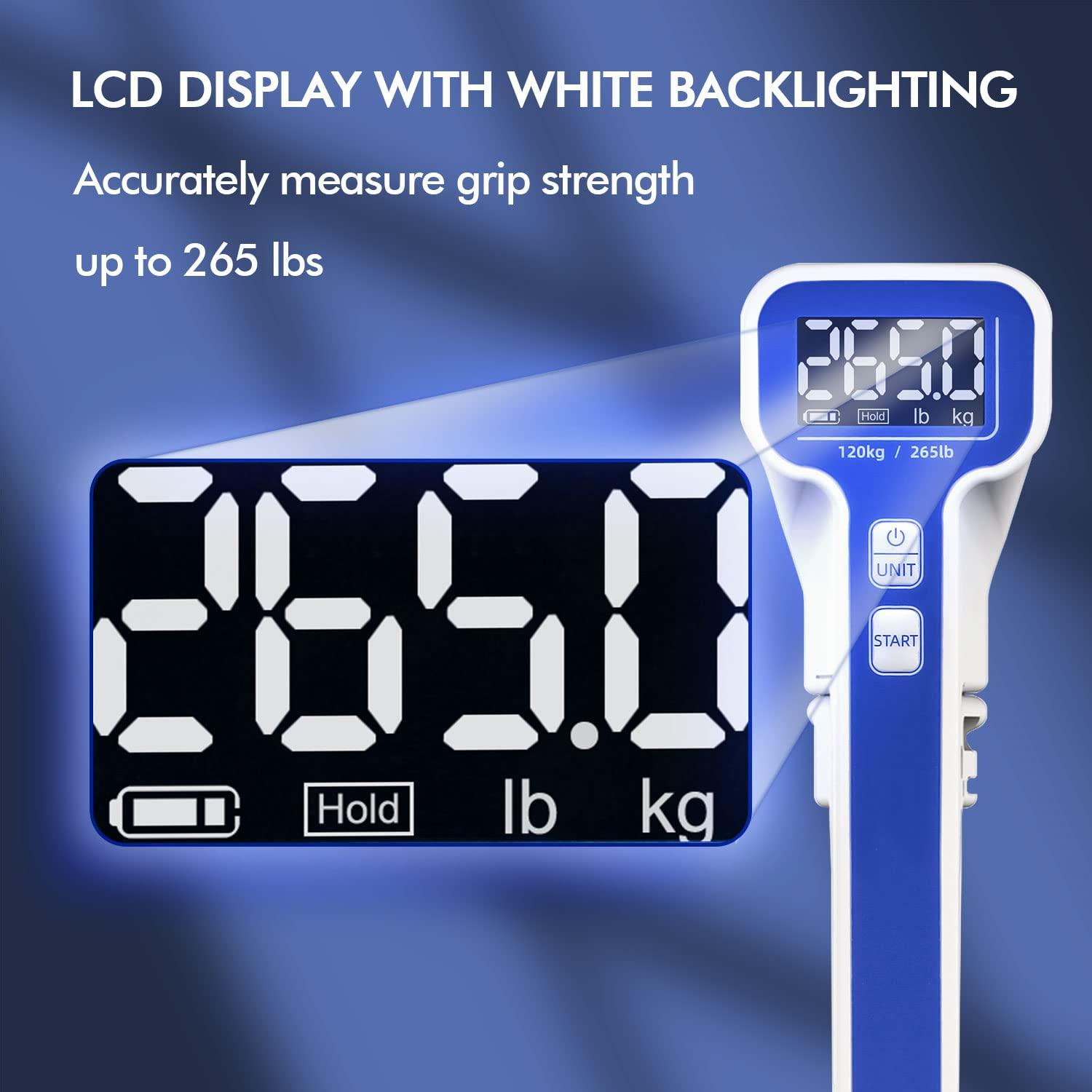 Handexer Grip Strength Tester 265lb/120kg, Digital Hand Dynamometer FDA Registered with Backlit LCD for Grip Strength Testing and Training - Image 3
