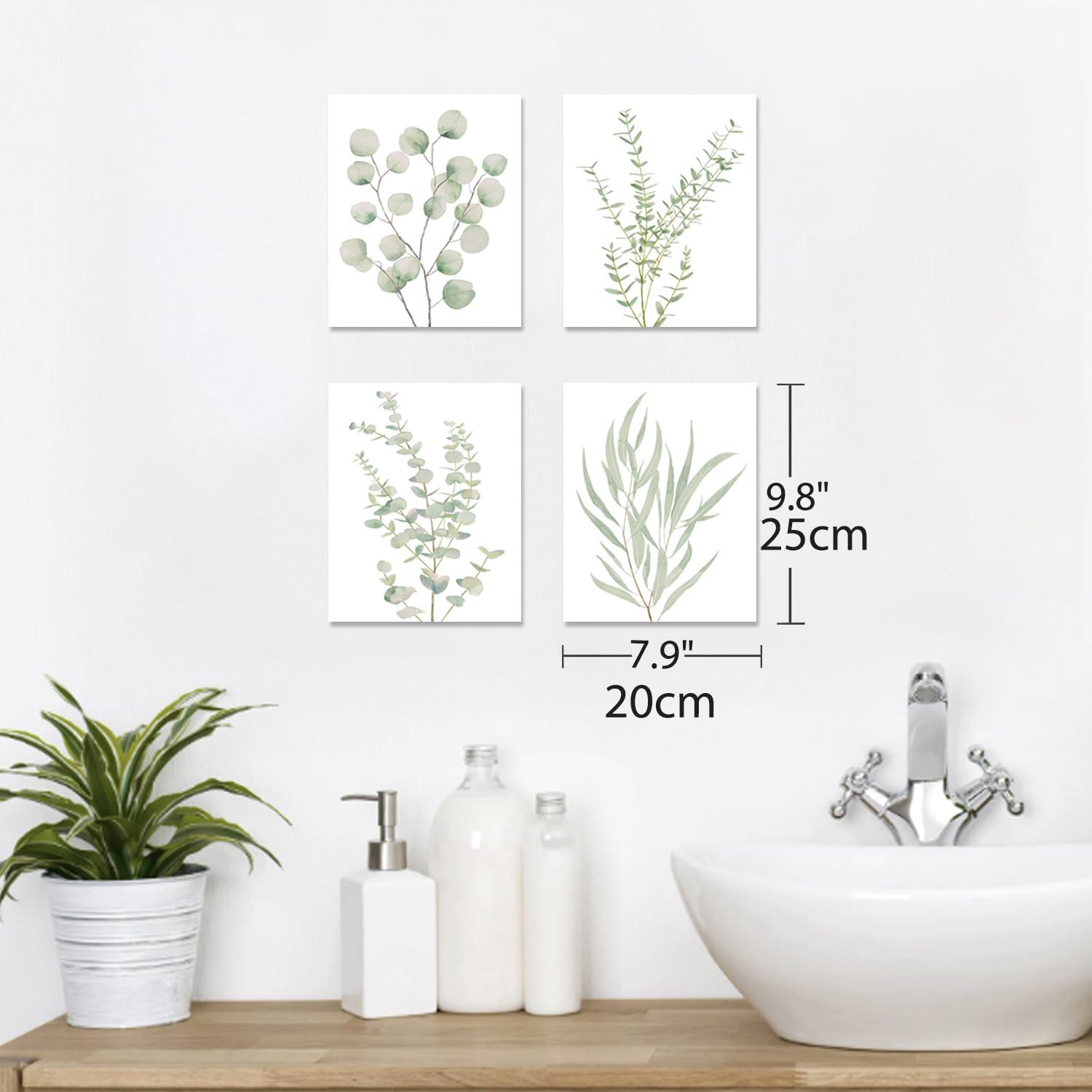 Erctoo Botanical Plant Canvas Wall Art, Framed Boho Wall Decor for Bathroom, Minimalist Aesthetic Bedroom Wall Art, Sage Green Eucalyptus Leaf Prints for Office, Set of 4PCS, 8”X10” - Image 2