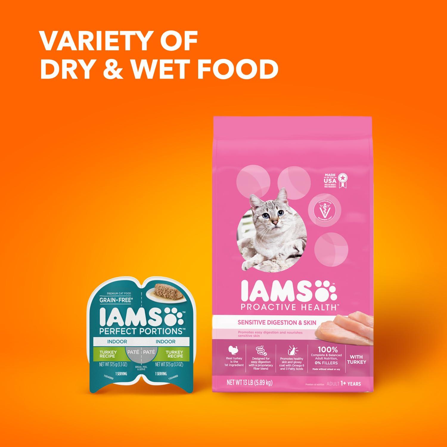IAMS Proactive Health Adult Sensitive Digestion & Skin Dry Cat Food with Turkey, 13 lb. Bag - Image 14