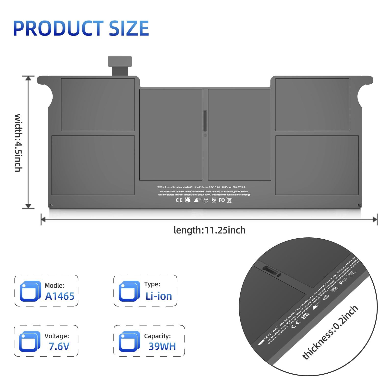 YXKC A1465 Battery Replacement for MacBook Air 11 inch A1406 Battery A1370 A1495 Battery-[Early 2014 2015 Mid 2011 2012 2013 Version]-39Wh/7.6V/5100mAh - Image 2
