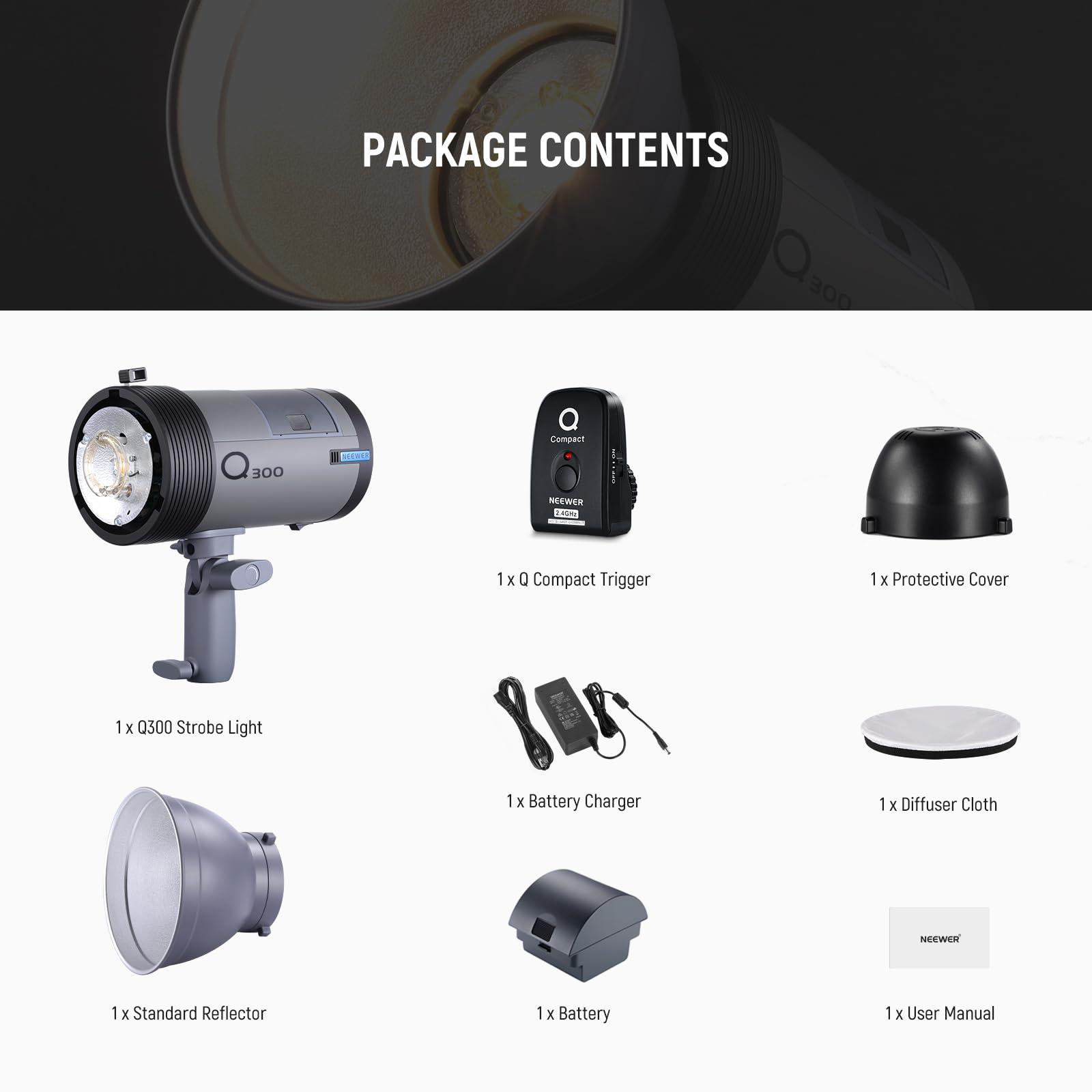 NEEWER Q300 300Ws 2.4G Outdoor Studio Flash with Q Compact Wireless Trigger, 7800mAh Li ion Battery Powered Strobe Light Photography Cordless Monolight with 1000 Full Power Flash 0.4~2.5s Recycle - Image 9