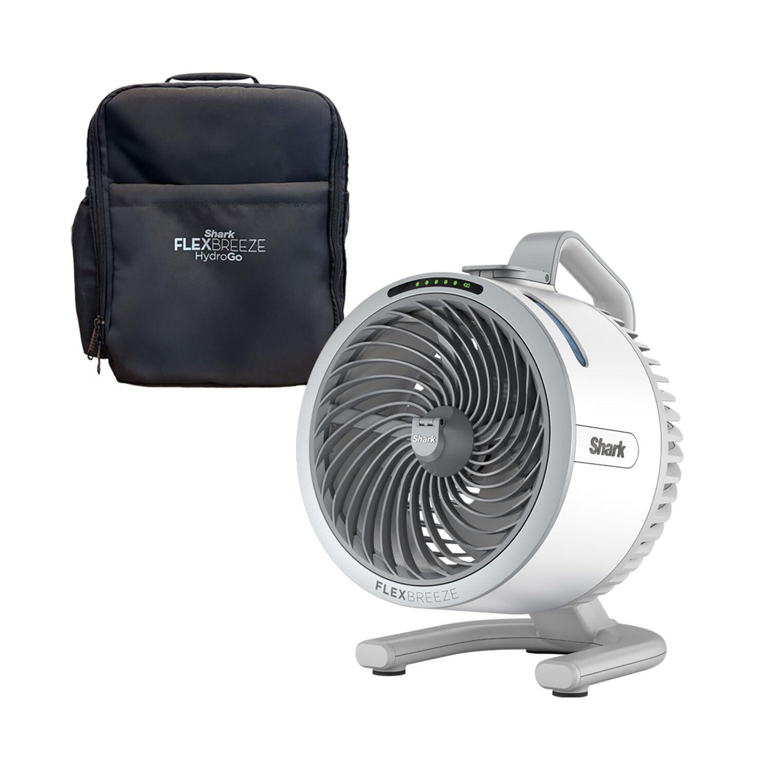 Shark FlexBreeze HydroGo Fan & Travel Bag — Ultra-powerful portable fan with indoor + outdoor evaporative mist, Up to 70 feet of reach, corded & cordless, up to 12-hr. battery, White, FA053BRN