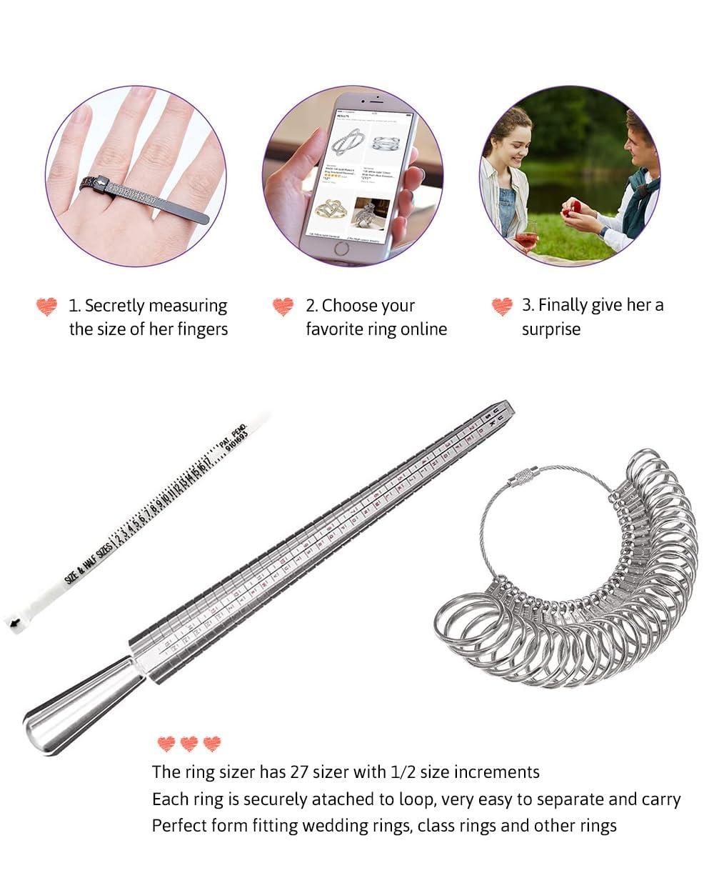 Meowoo Ring Sizer Measuring Tool Set, Ring Gauges with Finger Sizer Mandrel Ring Sizer Tools for Jewelry Sizing Measuring, 3 pcs, silvery - Image 5