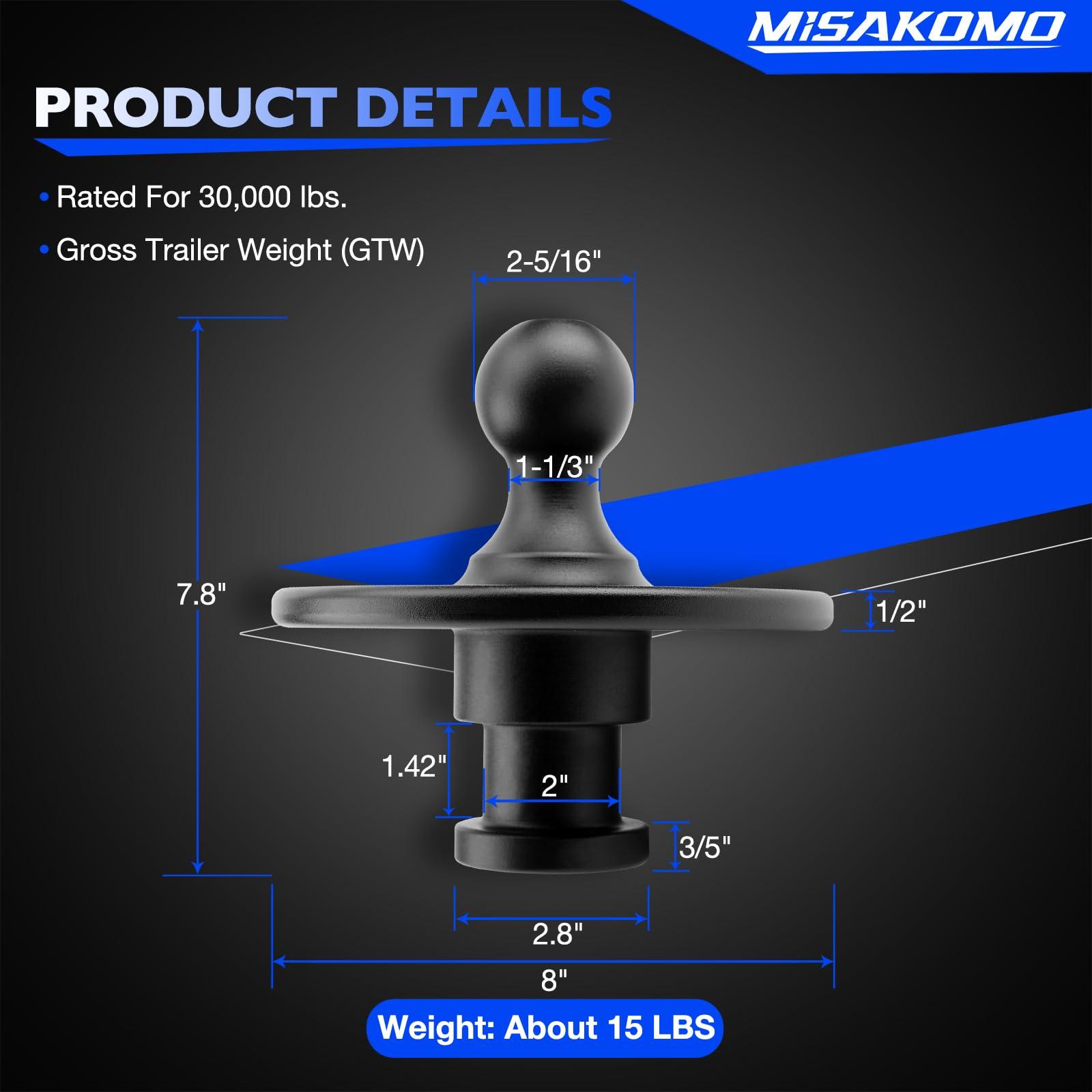 Misakomo Fifth Wheel to Gooseneck Adapter 2085295 - Kingpin to 2-5/16 Inch Ball With 30,000lbs Max Load Capacity - For Tractor and Trailer - Black - Image 6