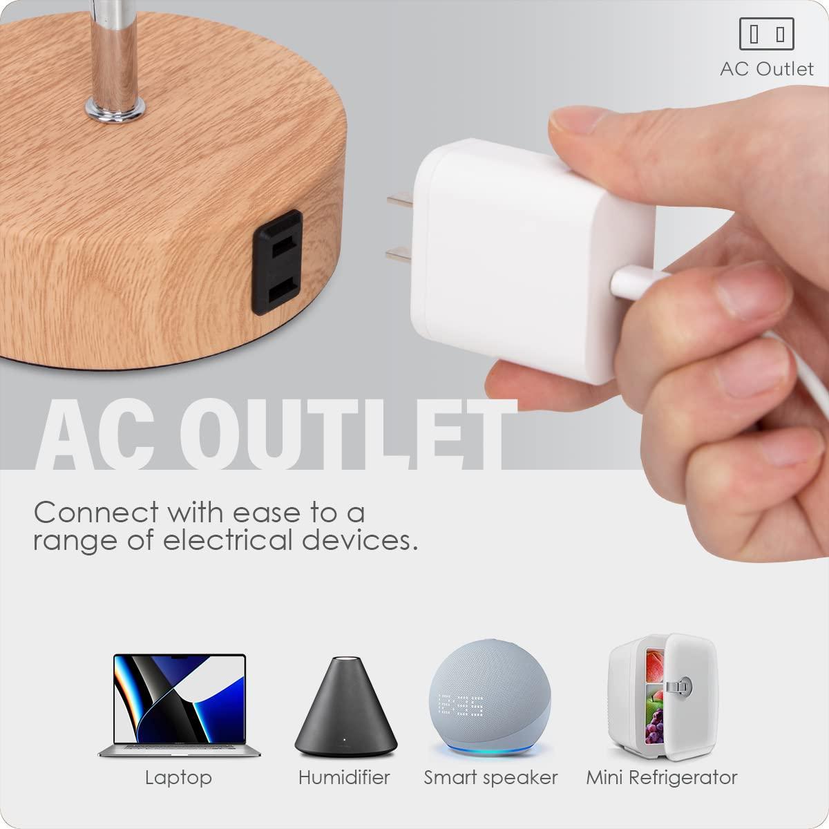 Yarra-Decor Bedside Lamp with USB A+C Charging Ports & AC Outlet Touch Control Table Lamp for Bedroom 3 Way Dimmable Nightstand Lamp with Fabric Shade for Home Office, Dorm(Bulb Included) - Image 3