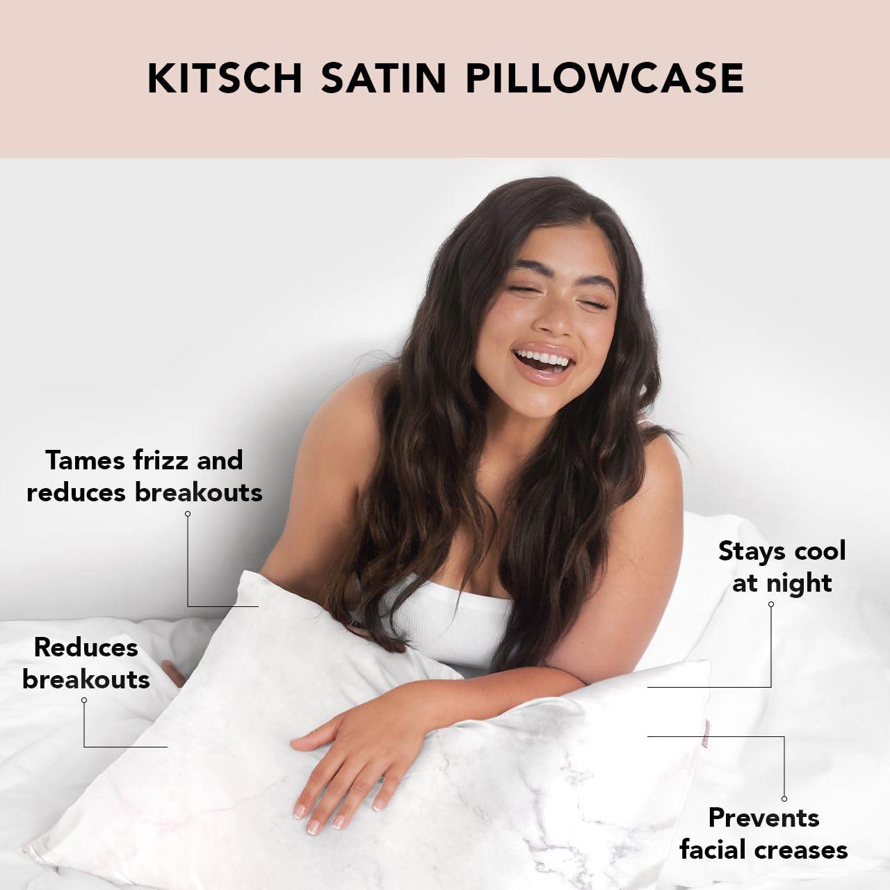 Kitsch Satin Pillowcase with Zipper for Hair & Skin, Softer Than Silk Pillow Cases Queen, Wrinkle-Free, Smooth and Cooling Satin Pillow Covers, Standard Size 19"x26", Marble - Image 3
