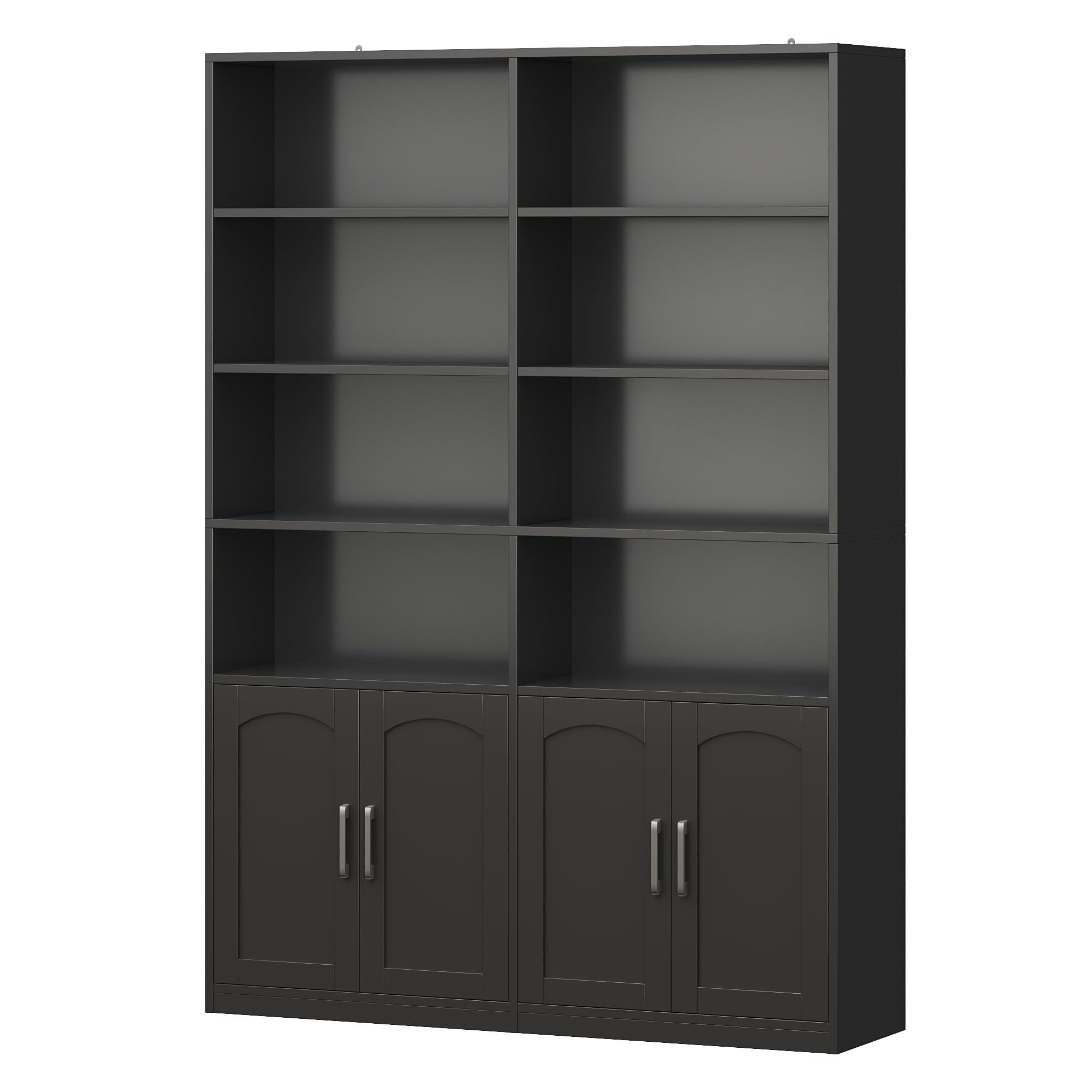 FACBOTALL Bookshelf and Bookcase with Doors, 6 Tier Double Wide Large Bookshelves, Open Display Shelves, 73'' Tall Bookshelf with Storage Cabinets for Home Office, Living Room, Library, Black - Image 7