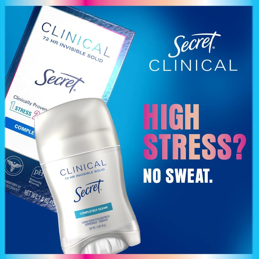 Secret Clinical Strength Antiperspirant Deodorant for Women, Free & Sensitive, 3X Stress Protection, 72hr Sweat & Odor Protection, PH Balancing Minerals, Invisible Solid, Unscented, 1.6 oz (Pack of 3) - Image 7