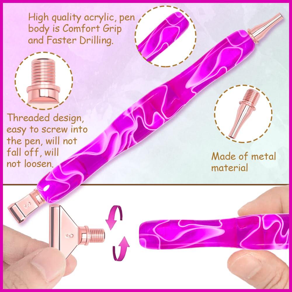 Praise V Do Ergonomic Diamond Painting Art Drill Bead Dot Pen Kit with Screw Steel Silver Metal Tip Nibs Placers Roller Tool Accessories for 5D Diamond Paint Purple - Image 4