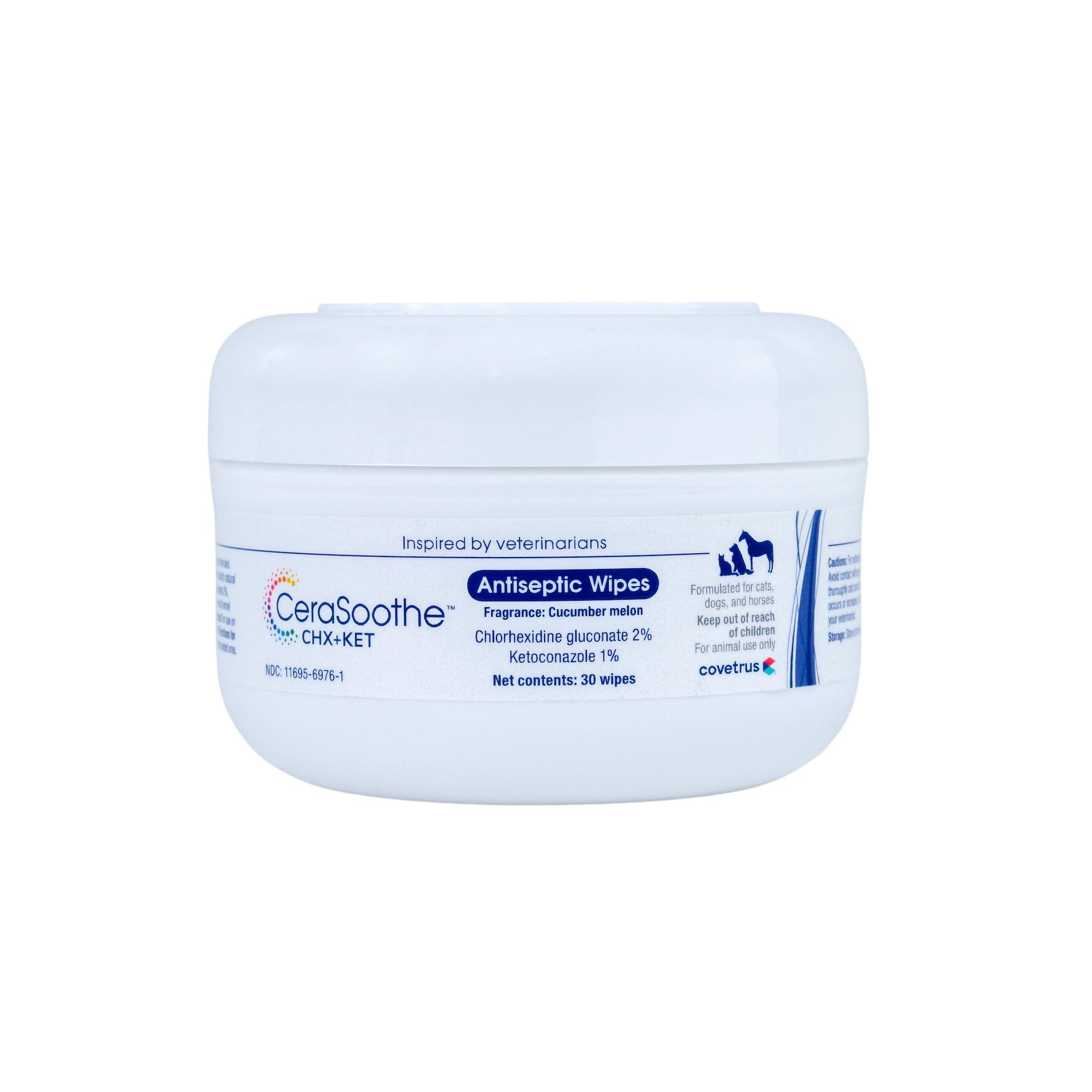 CeraSoothe CHX+KET Antiseptic Wipes Formulated for Dogs, Cats, & Horses – Chlorhexidine & Ketoconazole Medicated Pet Wipes – Antibacterial & Antifungal Skin Care for Pets – 30 Count