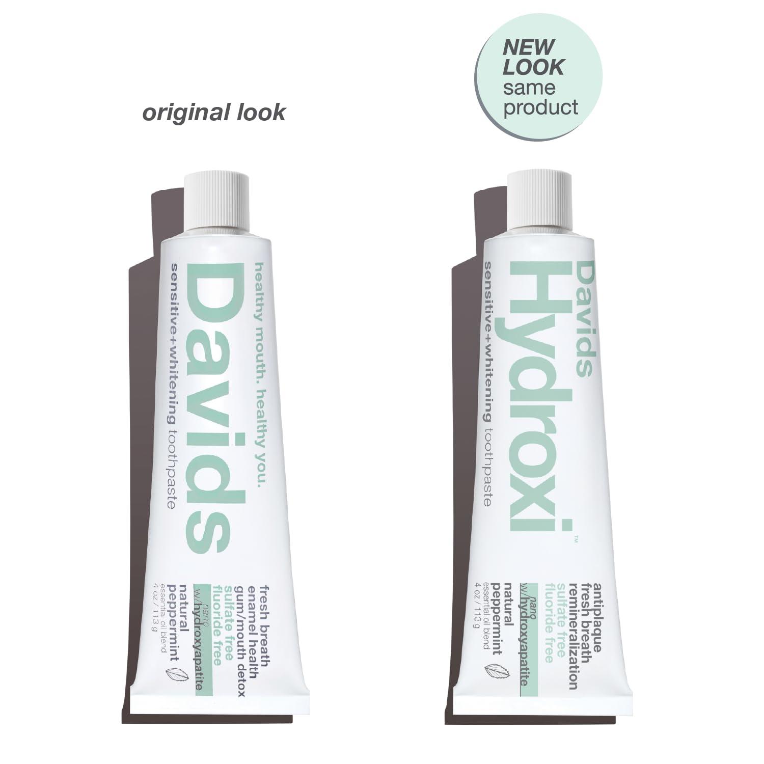 Davids Hydroxi Fluoride Free Nano Hydroxyapatite Toothpaste for Remineralizing Enamel & Sensitive Relief, Whitening, Antiplaque, SLS Free, Natural Peppermint, 4 oz, Made in USA - Image 2