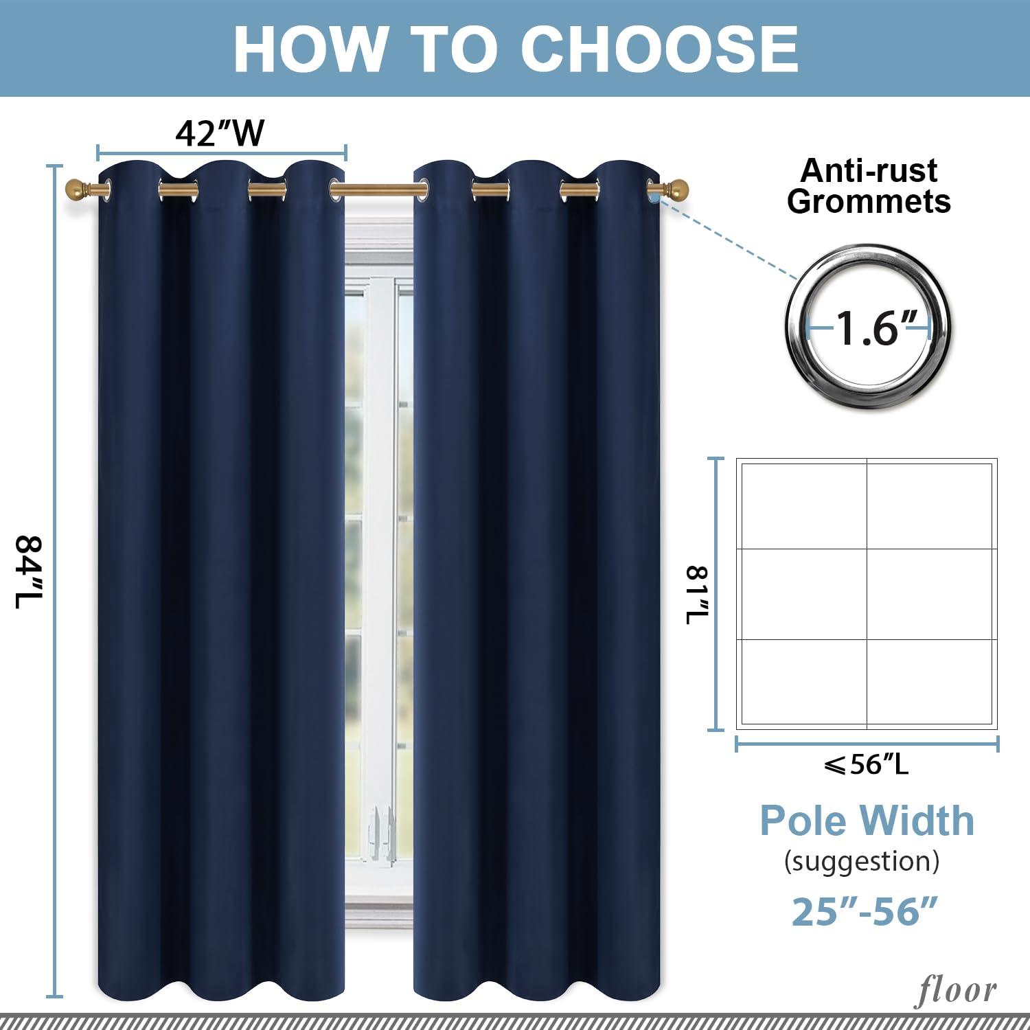 Diraysid Blackout Curtains for Bedroom Grommet Thermal Insulated Room Darkening Curtains (42 x 84 Inch, 2 Panels, Navy Blue) - Image 2