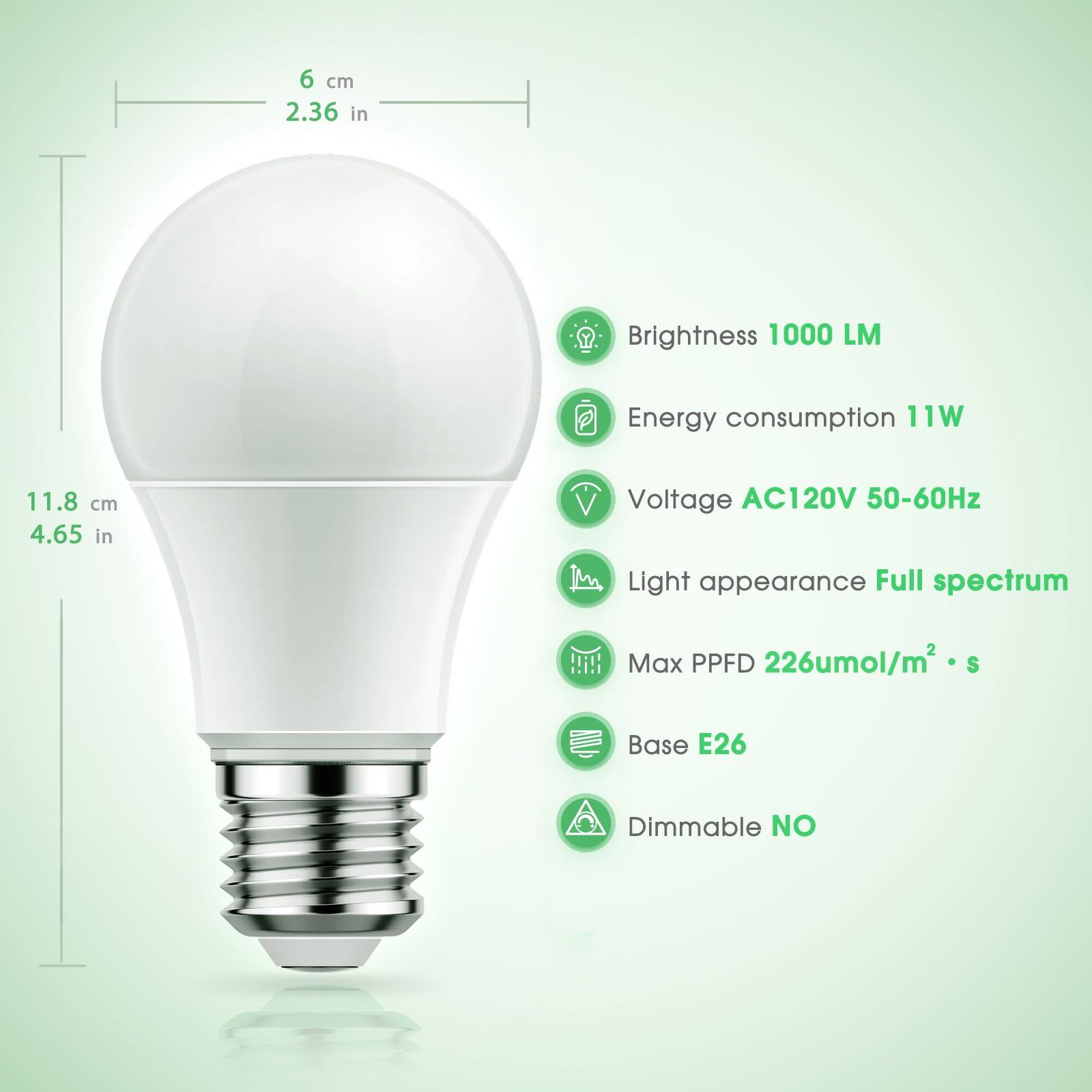Grow Light Bulbs, Briignite LED Grow Light Bulb A19 Bulb, Full Spectrum Grow Light Bulb, Plant Light Bulbs E26 Base, 11W Grow Bulb 100W Equivalent, Grow Light for Indoor Plants, Seed Starting, 2Pack - Image 5