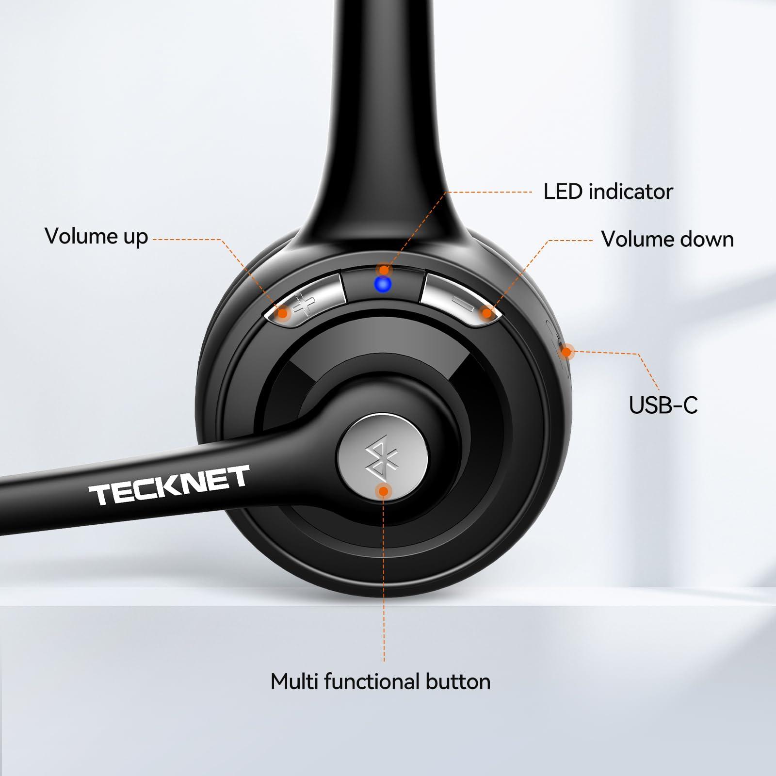 TECKNET Bluetooth Headphones Over Ear, 65 Hours Playtime and 3 EQ Modes Wireless Headphones with Microphone, Memory Foam Ear Cups, Hi-Res Audio, Deep Bassfor Home Travel Office Laptop PC Cellphone - Image 7
