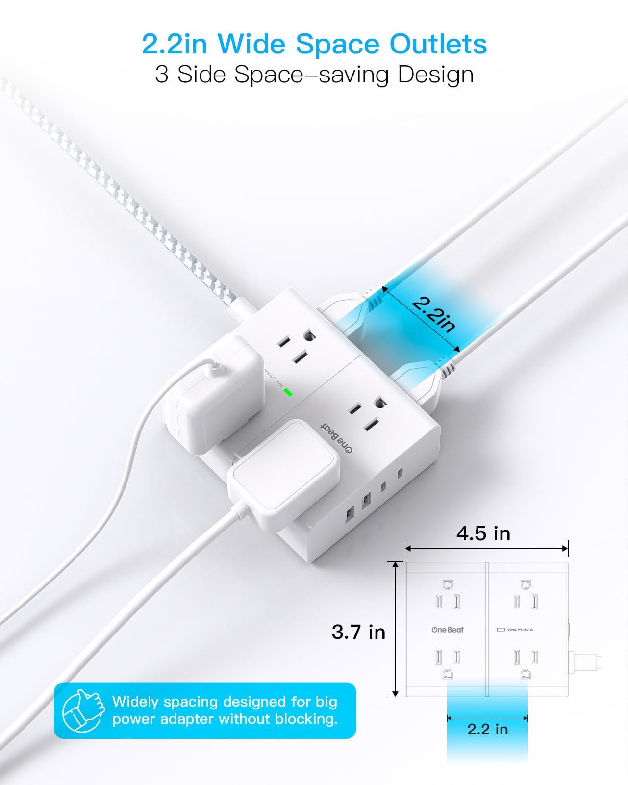 Surge Protector Power Strip 15 Ft Cord, Ultra Thin Flat Extension Cord with 8 Outlets 4 USB Ports(2 USB C), Flat Plug Power Strip, 15 Ft Long Braided Power Cord for Home, Office, Dorm Room Essentials - Image 6