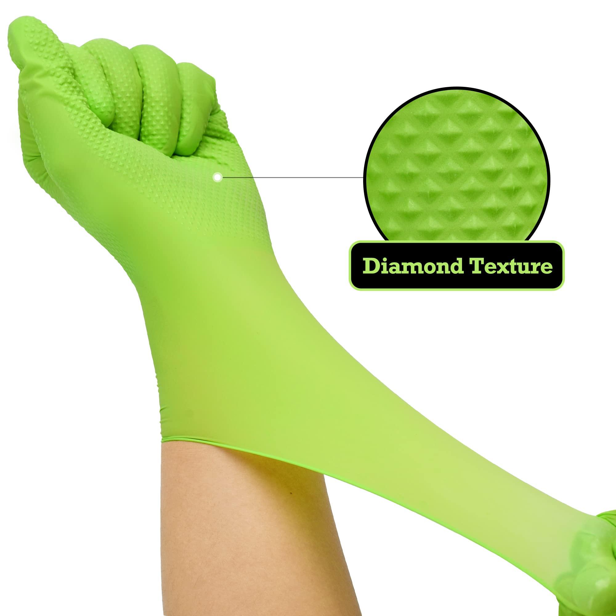 TitanFlex Thor Grip Heavy Duty Green Industrial Nitrile Gloves with Raised Diamond Texture, 8-mil, Latex Free, Powder Free - Image 4