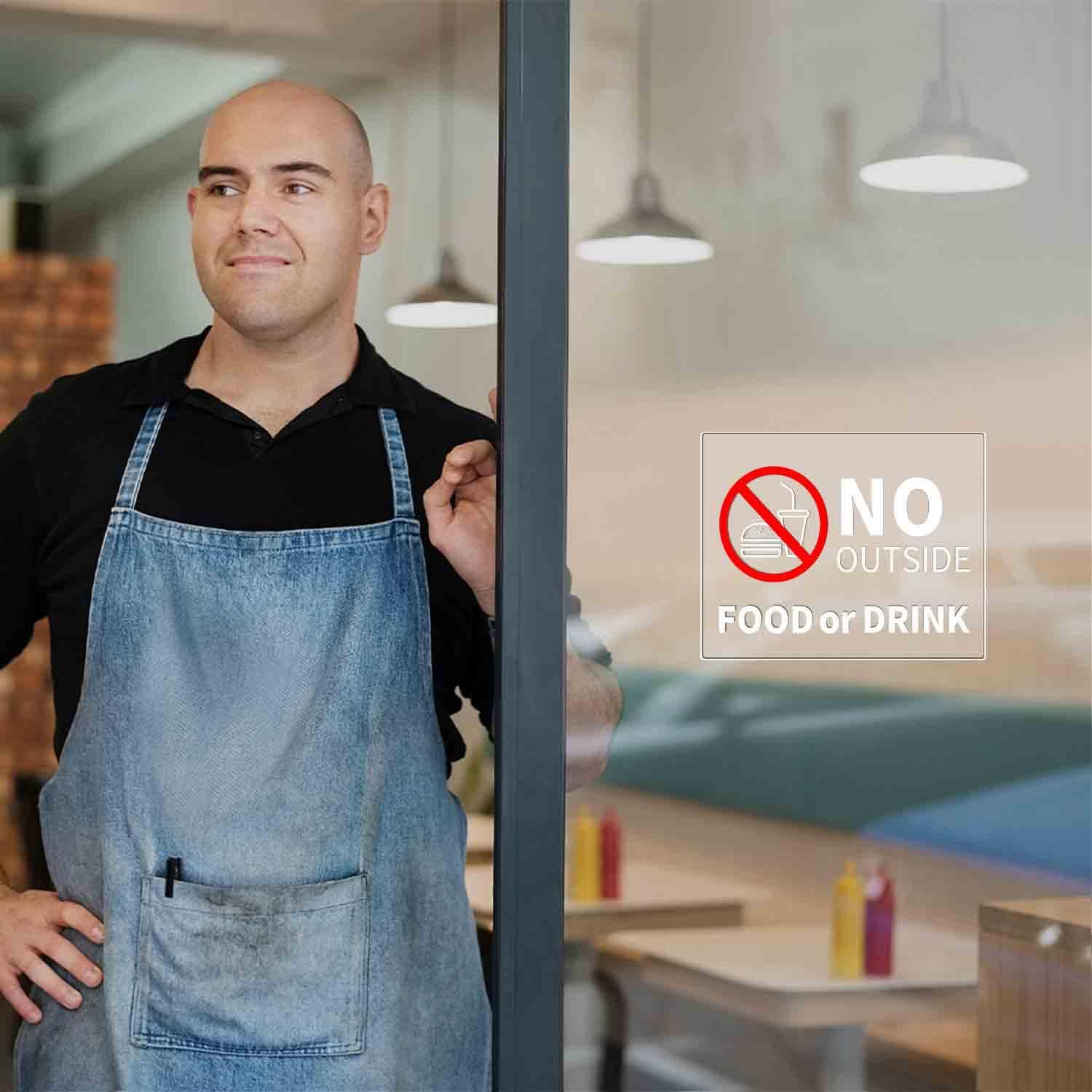 No Outside Food or Drink Sign Sticker 10x8 Inch Vinyl Window Door Signs Business Removable Waterproof Decal 2 Pack - Image 3