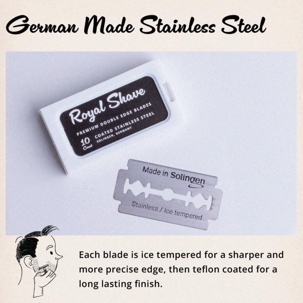 Royal Shave Premium Double Edge Stainless Steel Blades, Fits All Safety Razors, Long Lasting Shaving Razor Blades (Made in Germany) 50 Count Pack - Image 2