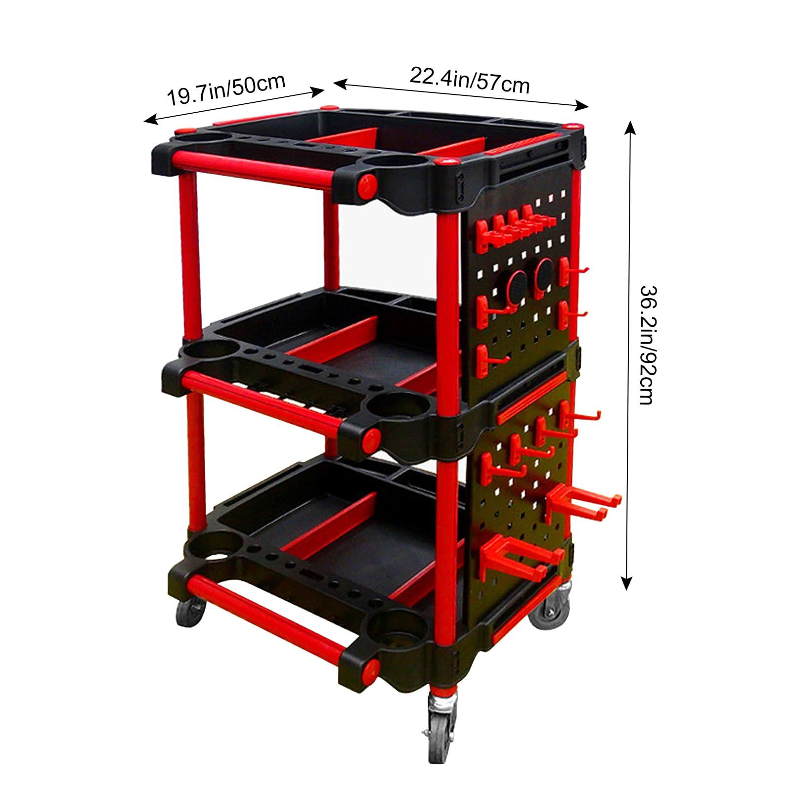 Car Detailing Cart with Wheels – 3-Tier Heavy-Duty Mobile Utility Organizer for Car Wash & Auto Repairs – Adjustable Side Trays, Tool Hooks – Workshop Storage for Mechanics & Detailers - Image 2