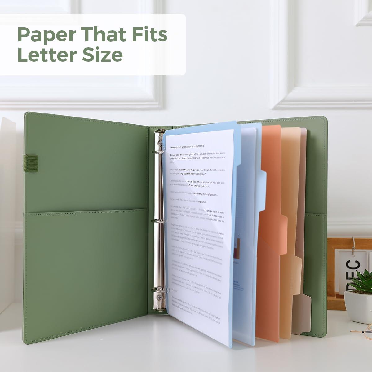 SKYDUE 3 Ring Binder with Clipboard 1 Inch, 13.2" × 10.2" PU Clipboard Binder with Notepad & 5 Dividers with 5 Pockets, Labels, Clipboard Folder Great for School Office(Fit Letter Sized Paper) - Image 3