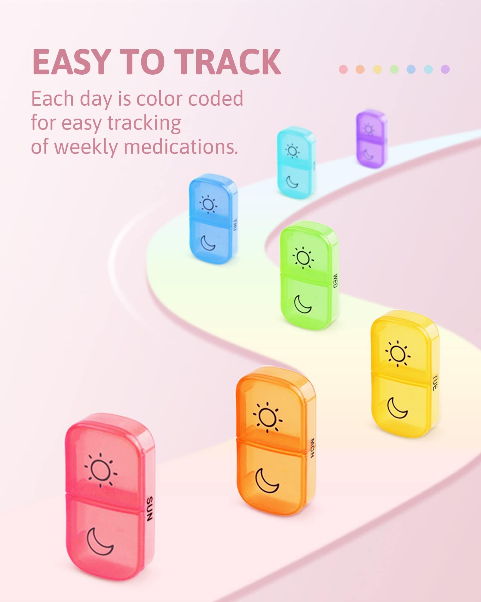 FEATY Weekly Pill Organizer 2 Times a Day with Same-Side Large Opening for Easy Filling & Retrieving, Color Tracking 7 Day AM PM Pill Box with Large BPA Free Pill Case for Vitamins, Fish Oils (Clear) - Image 4