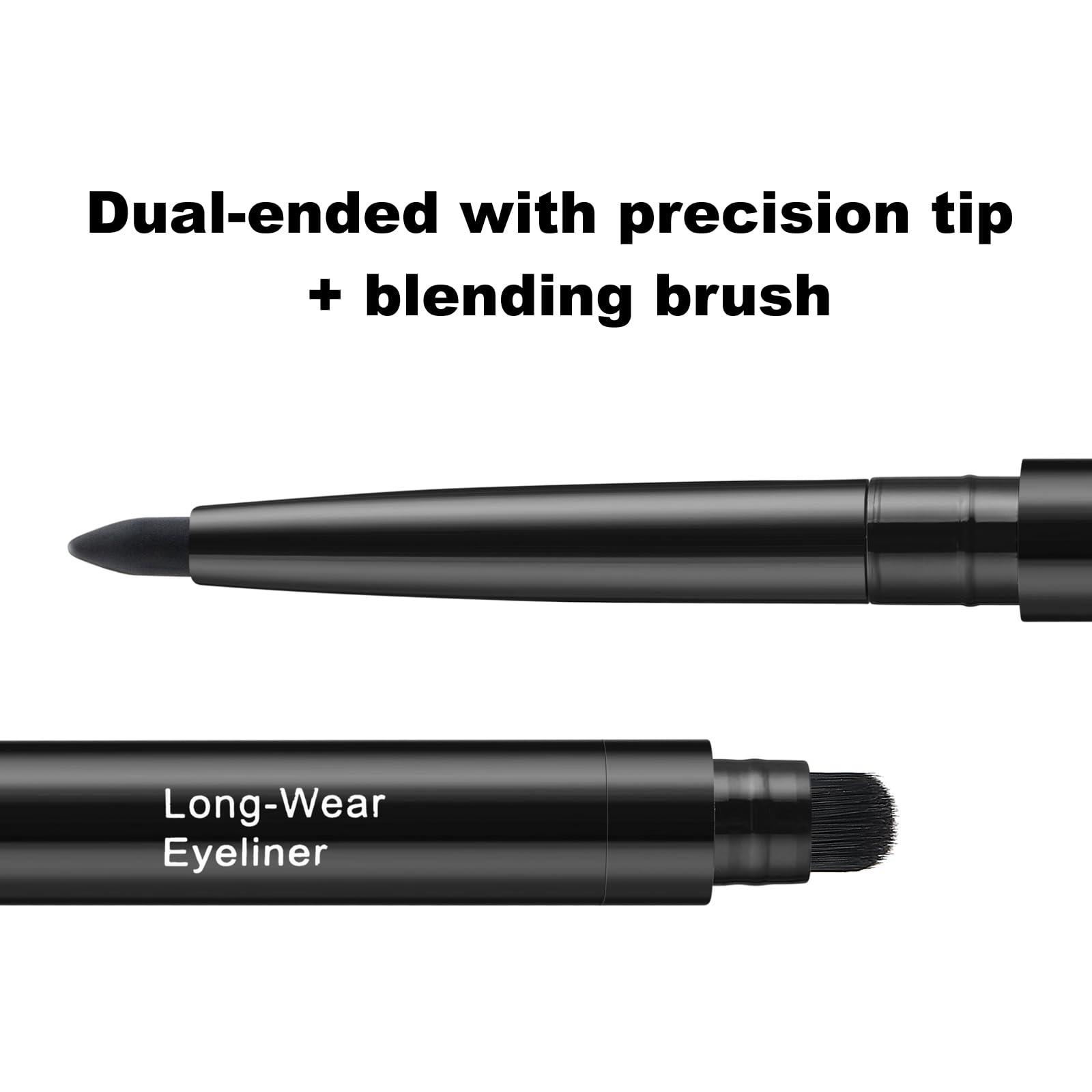 Color Mirror Smudge Proof Eyeliner, Waterproof Retractable Eye liner with Brush, Matte and Shimmer Eyeliner Pencil, Creamy Texture, Long lasting & Smooth(01 Black Matte) - Image 6