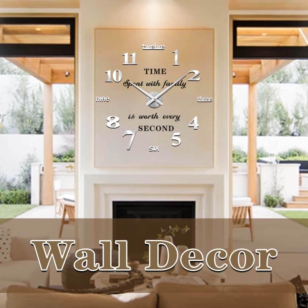 VANGOLD Large Wall Clocks for Living Room Decor, DIY Wall Clock Modern 3D Wall Clock with Mirror Numbers Stickers for Home Office Decorations Ideas (Black) - Image 4