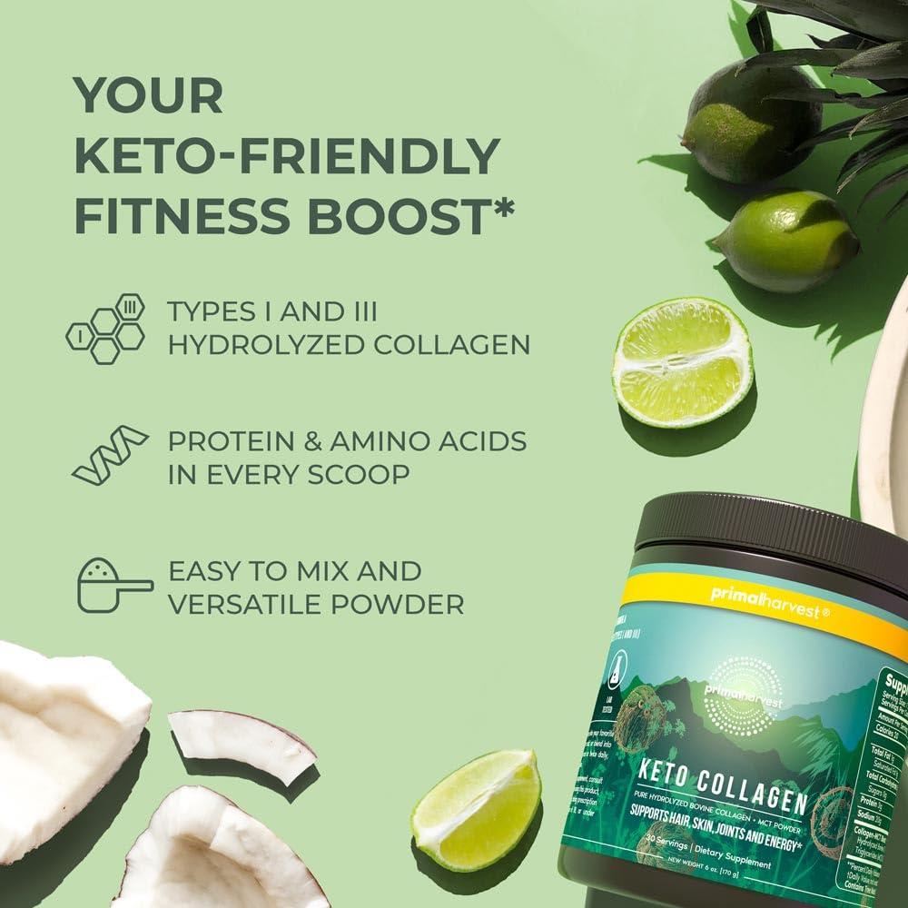 Primal Harvest Keto Collagen Powder w/MCT Oil Type I & III Collagen Peptides for Women and Men 30 Servings - Image 5