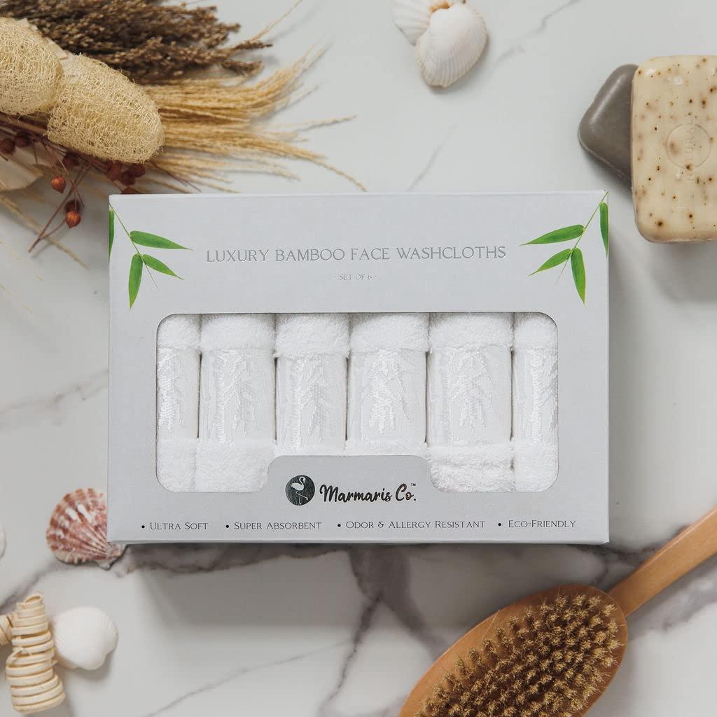 Marmaris Co. Set of 6 Luxury Wash Cloths for Your Face Viscose Bamboo & Turkish Cotton, White Wascloths - Image 2
