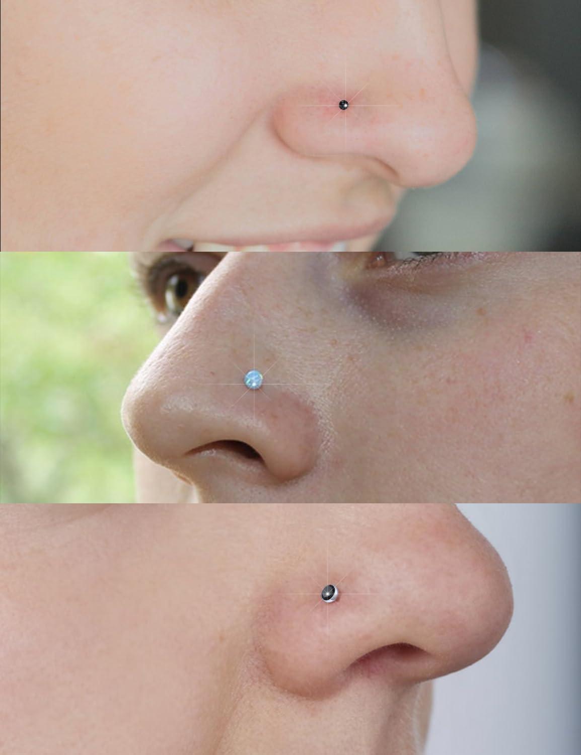 Gadeaila Surgical Steel Nose Ring 20G - Hypoallergenic Nose Studs With Cute Flat Opal Flower Diamond Heart - Straight L Shaped Purple, Pink, Black, Silver for Women Men Gift - Image 4