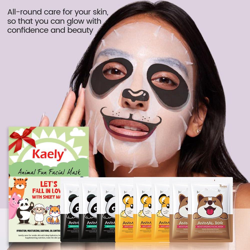 8 Pack Animal Character Kids Face Masks Spa, Korean Soothe Facial Sheet Mask for All Skin Types, Spa Masks For Girls, Girls Night Skincare Spa Party, Birthday Gifts for Women Men, (Animal 8Pcs) - Image 5