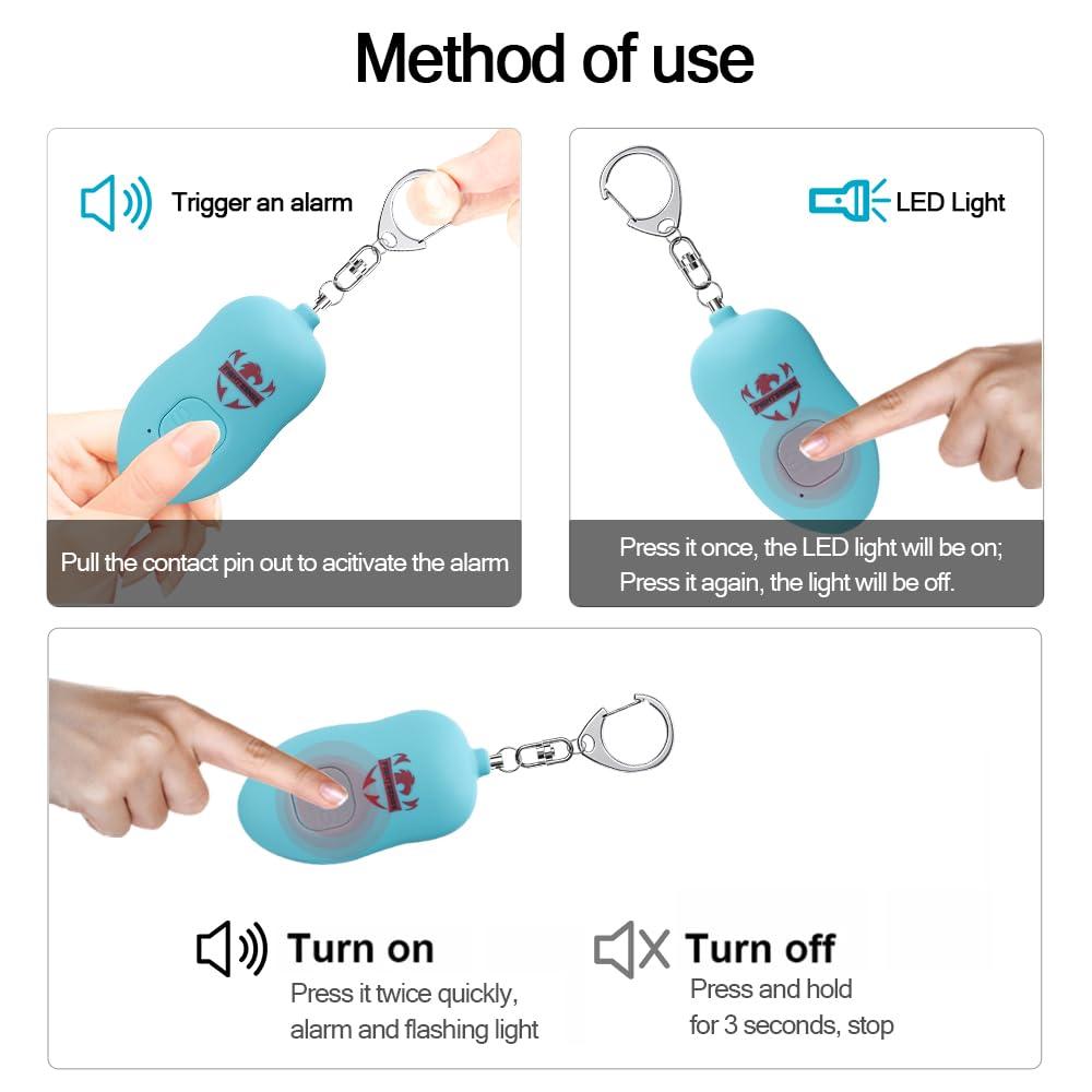Fightsense Personal Alarm Keychain with Snap Hook, 130dB Siren Safety Alarm for Women LED Light (300m Audible) (Cyan) - Image 4
