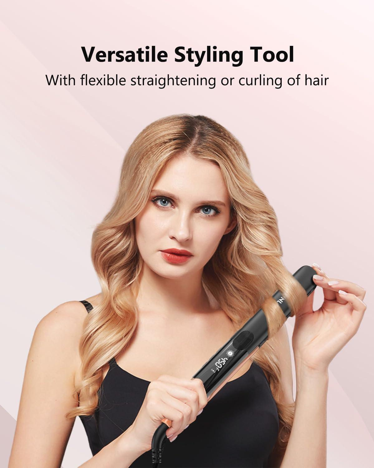 Annlary Hair Straightener, 1 Inch Flat Iron Straightener and Curler 2 in 1, Titanium Ceramic Ionic Dual Voltage Straightener with Anti-Iron Silicone for Less Frizz, Shinier & Smoother Hair - Image 7