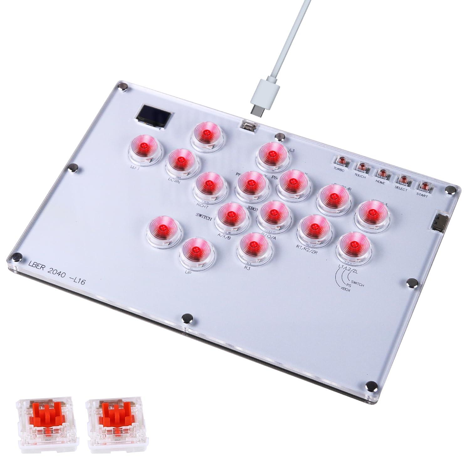 Arcade Stick All-Button Controller L16, Leverless Controller Street Fight with Turbo & SOCD, Arcade Stick Street Fight for PC/PS3/PS4/Steam/Switch Game Keyboard-Supports Hot Swap & Custom RGB(White)