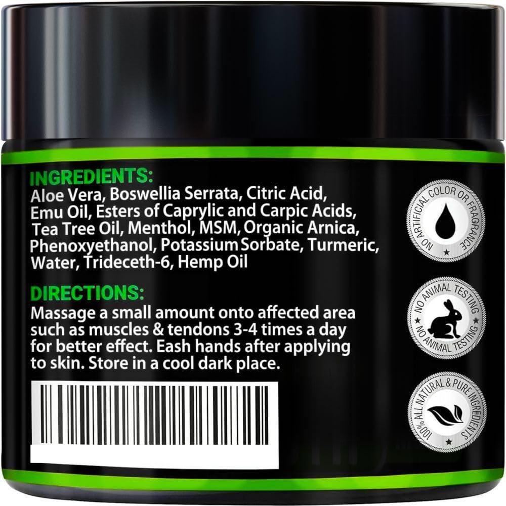 Hemp Cream - Maximum Strength - Relieve Muscle, Joint, Back, Knee - Natural Hemp Oil Extract Gel Rub with MSM - Glucosamine - Arnica - Turmeric - Maximum Strength - Formulated in USA - 3.9 oz - Image 6