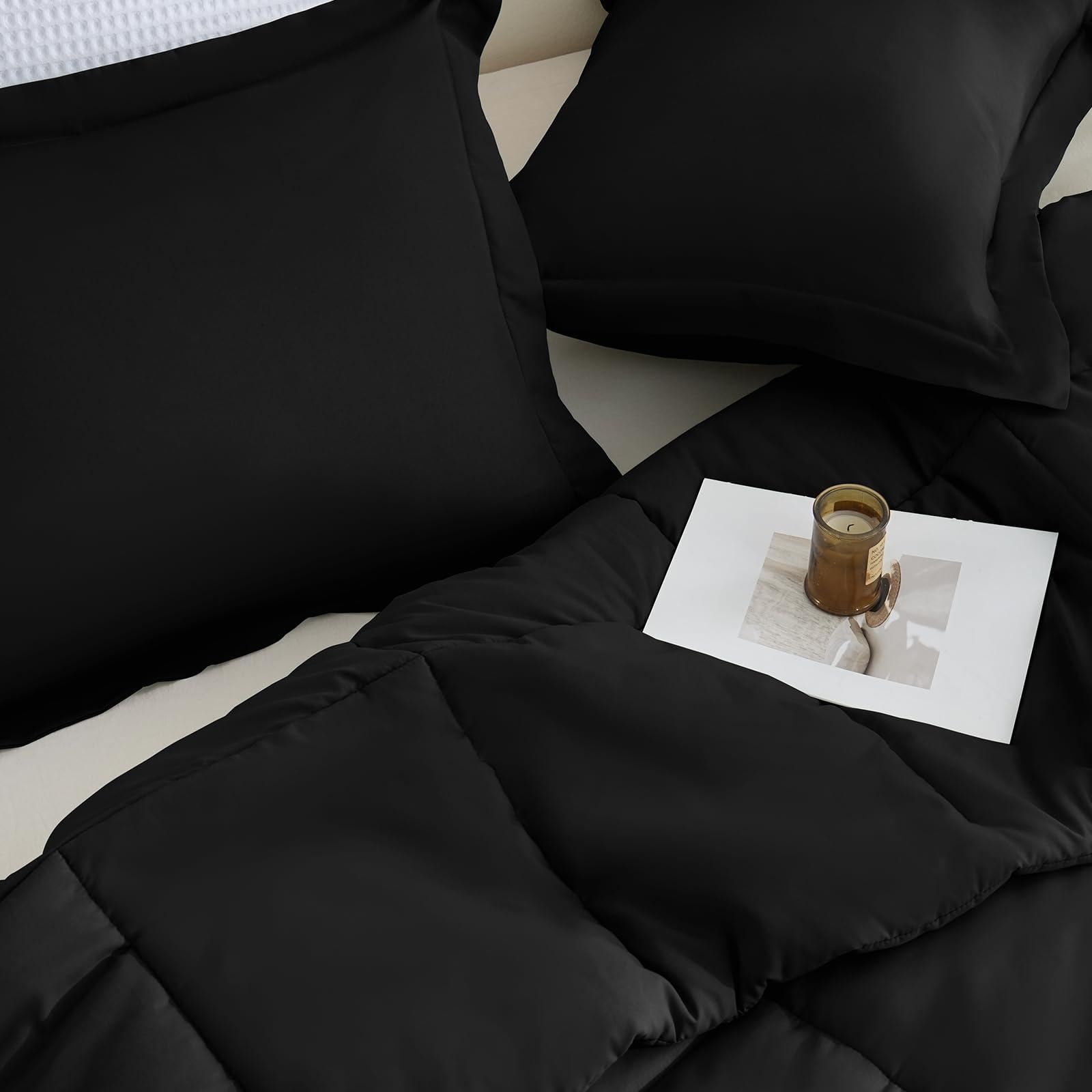 CozyLux Queen Comforter Set Black - 3 Pieces Box Stitched Comforters Queen Size, Soft Bed Set for All Seasons, Lightweight Bedding Sets with 1 Down Alternative Comforter and 2 Pillow Shams - Image 8