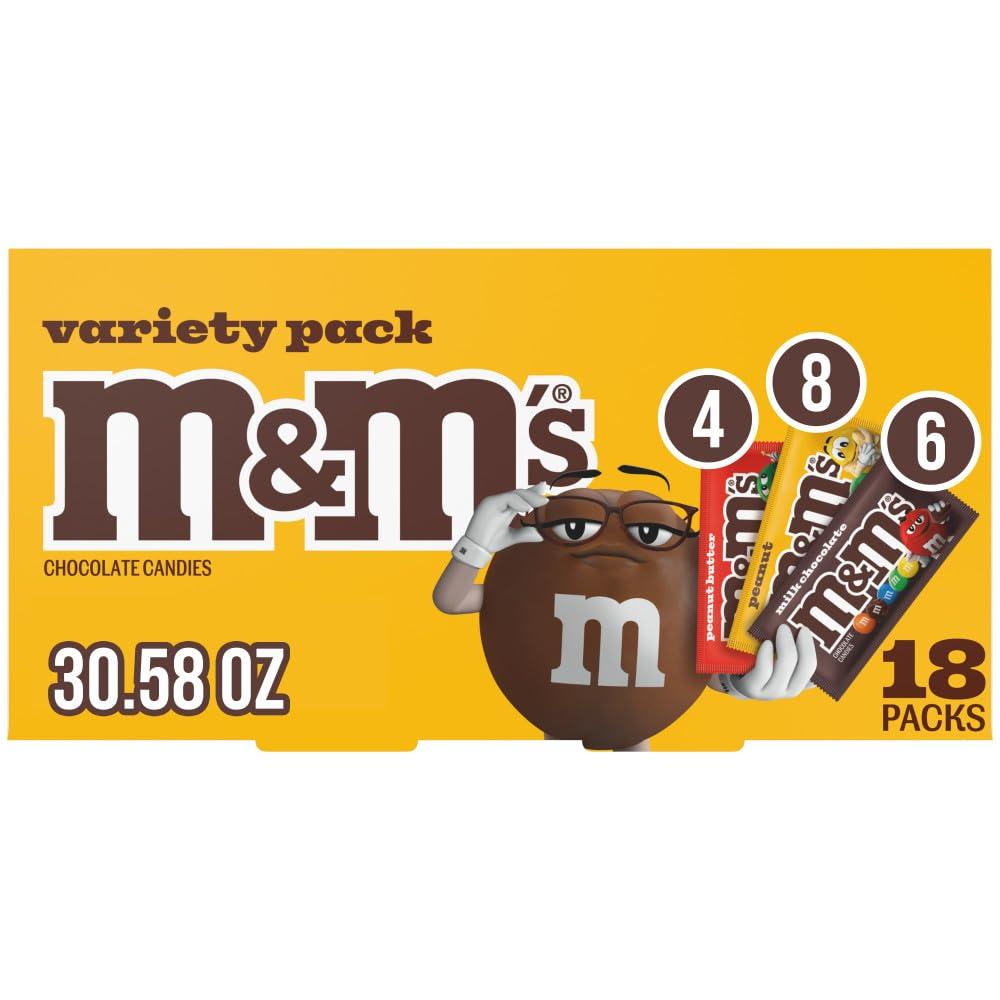 M&M'S Milk Chocolate Summer Candy, Variety Pack, Full Size, Pack of 18 Bulk Candy Chocolate