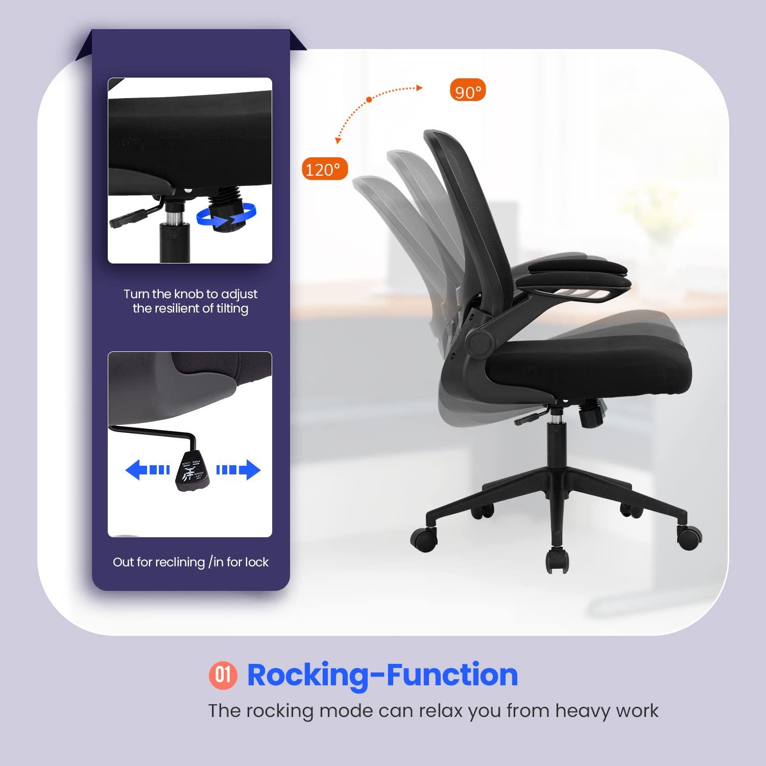 Office Chair Computer Chair Ergonomic Desk Chair Modern Rolling Executive Mesh Chair with Lumbar Support and Adjustable Mid Back Flip-up Armrests(Black) - Image 4