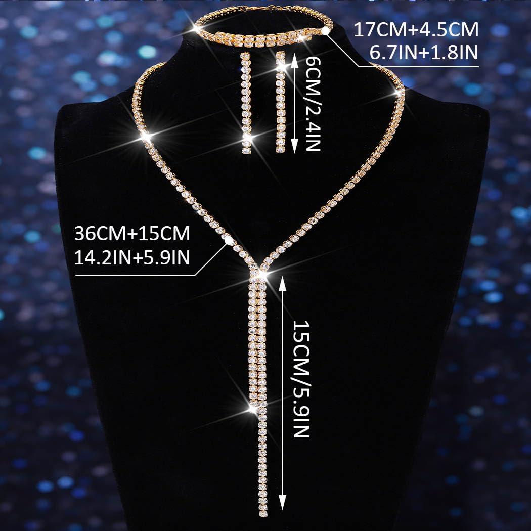 Unicra Silver Bridal Wedding Jewelry Sets Rhinestone Necklace Earrings Bracelet Set Prom Formal Costume Jewelry Sets for Women and Brides - Image 2