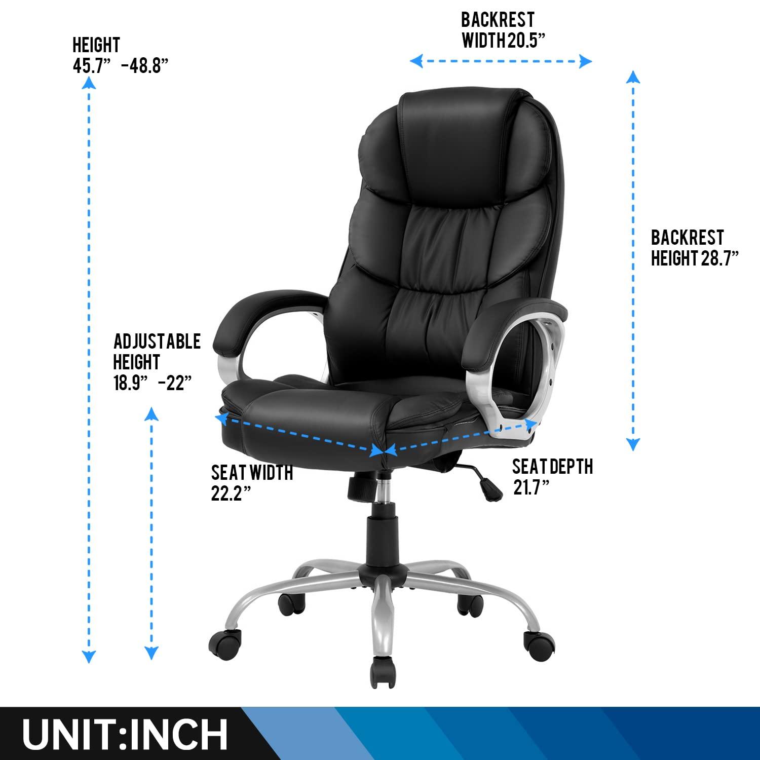 FDW Office Chair Computer High Back Adjustable Ergonomic Desk Chair Executive PU Leather Swivel Task Chair with Armrests Lumbar Support (Black) - Image 3