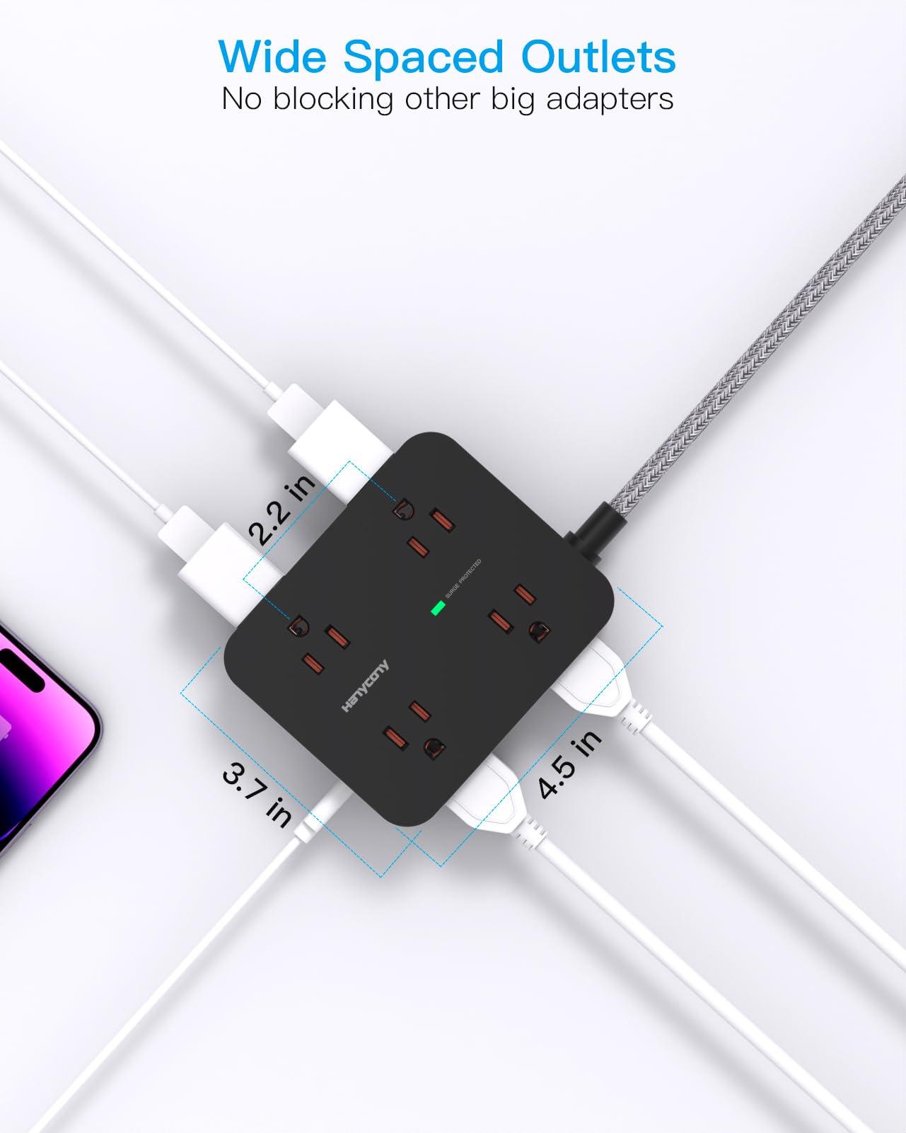 Power Strip Surge Protector 10 Ft Cord, HANYCONY Extension Cord Flat Plug with 8 Outlets 4 USB Ports(2 USB C), Wall Mount, Desk Charging Sation for Home Offcie - Image 4
