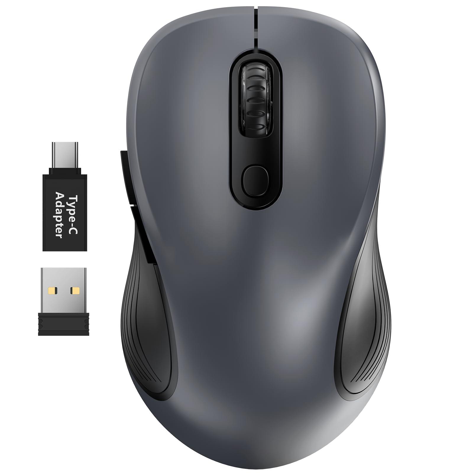Trueque Wireless Mouse for Laptop, 2.4GHz Ergonomic Computer Mouse with Back & Forward Buttons, 3 Adjustable DPI Levels, 6 Buttons, Optical USB Cordless Mice for Windows Chromebook MacBook PC (Gray)