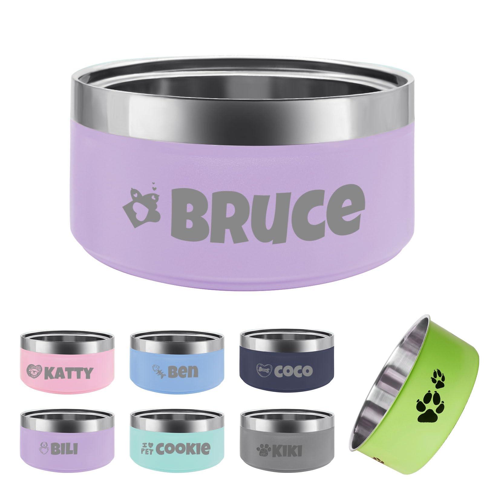 Personalized Dog Cat Bowl with Name Pattern,Laser Engraved Stainless Steel Pet Bowl Anti-Slip for Water Food,with 1 Non Customized Green Bowl (Purple, 25 oz)