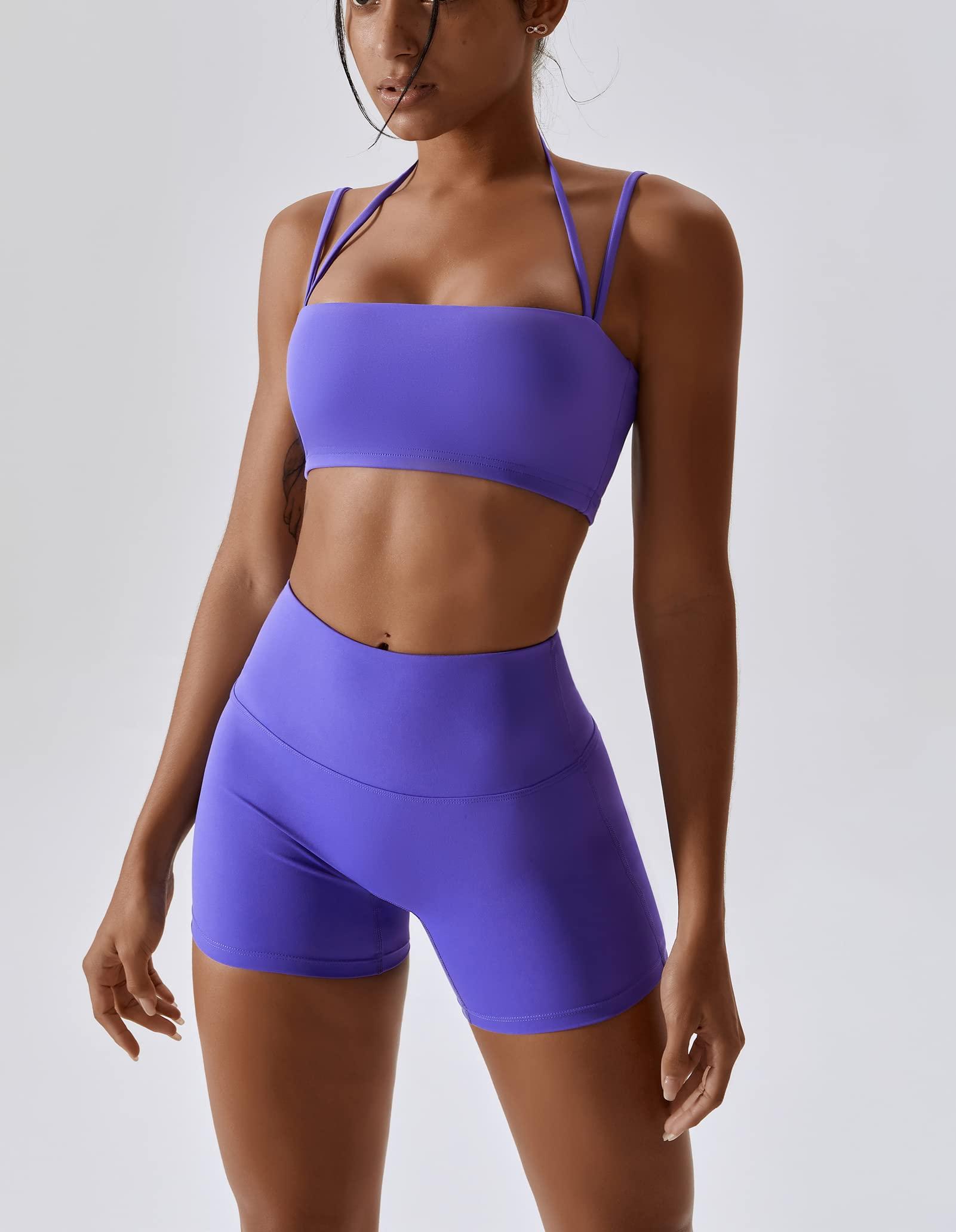 ABOCIW Workout Sets for Women 2 Piece Twist Front Halter Sports Bras High Waist Biker Shorts Exercise Gym Yoga Outfit - Image 4