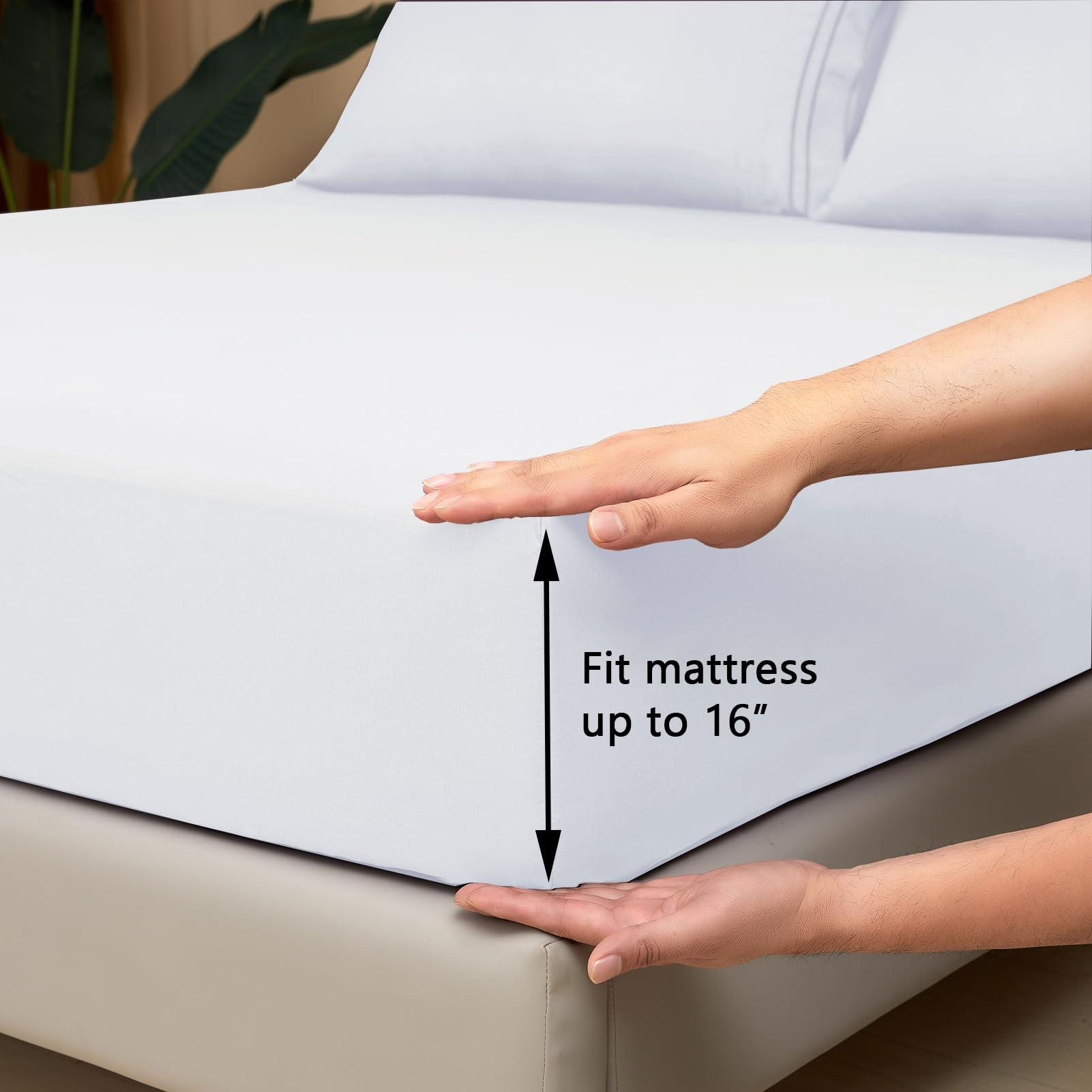 Mejoroom Queen Sheet Set - Hotel Luxury 1800 Bedding Sheets & Pillowcases - Deep Pocket Fitted Sheet, Hypoallergenic, Wrinkle& Breathable, Fade Resistant - 4 Piece (Queen,White) - Image 2