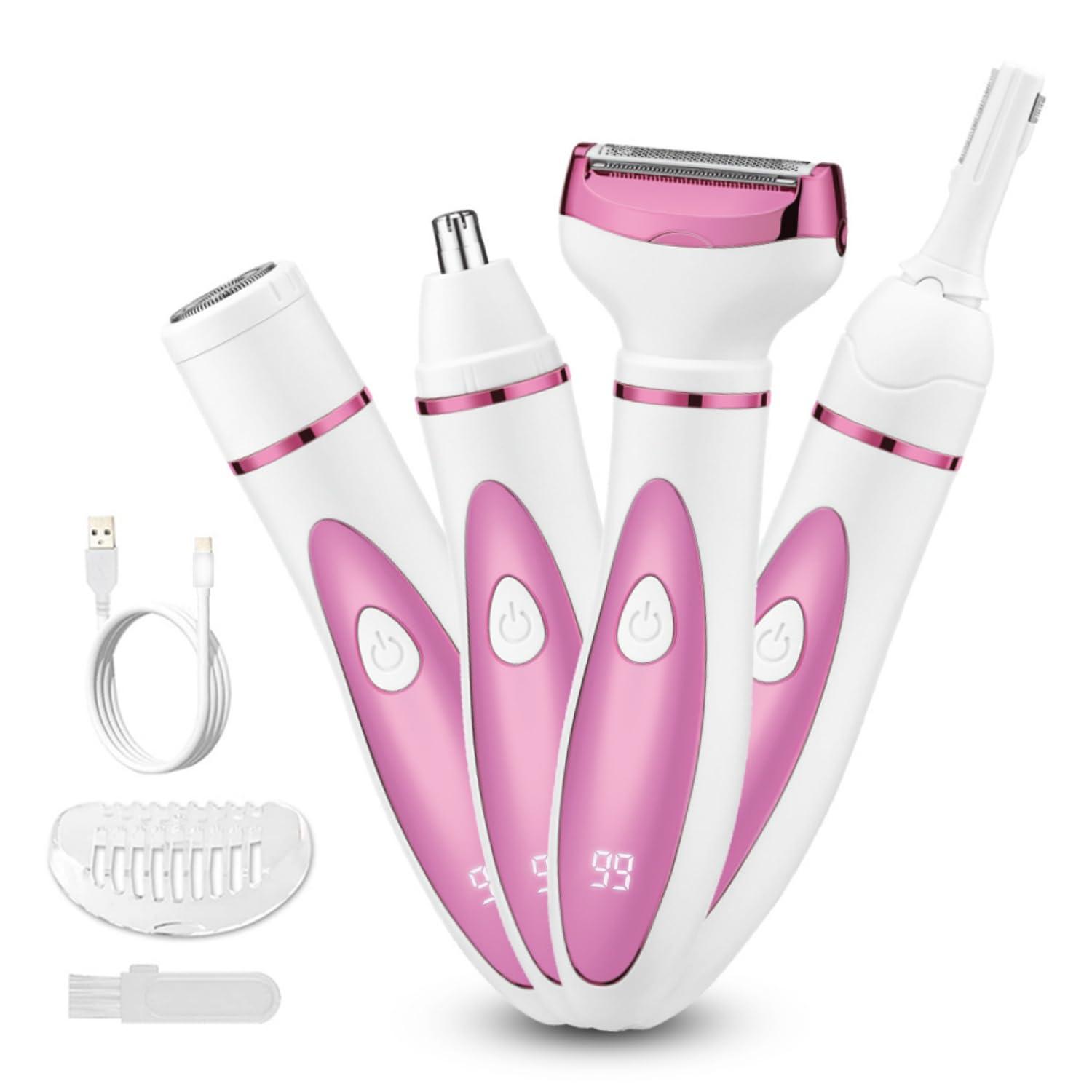 Beanify Wet & Dry Electric Razor for Women Men,4 in 1 Rechargeable Led Display Electric Shaver and Facial Hair Remover,Painless Ladies Body Razors for Nose Face Body Leg Bikini Arm Hair (Purple)