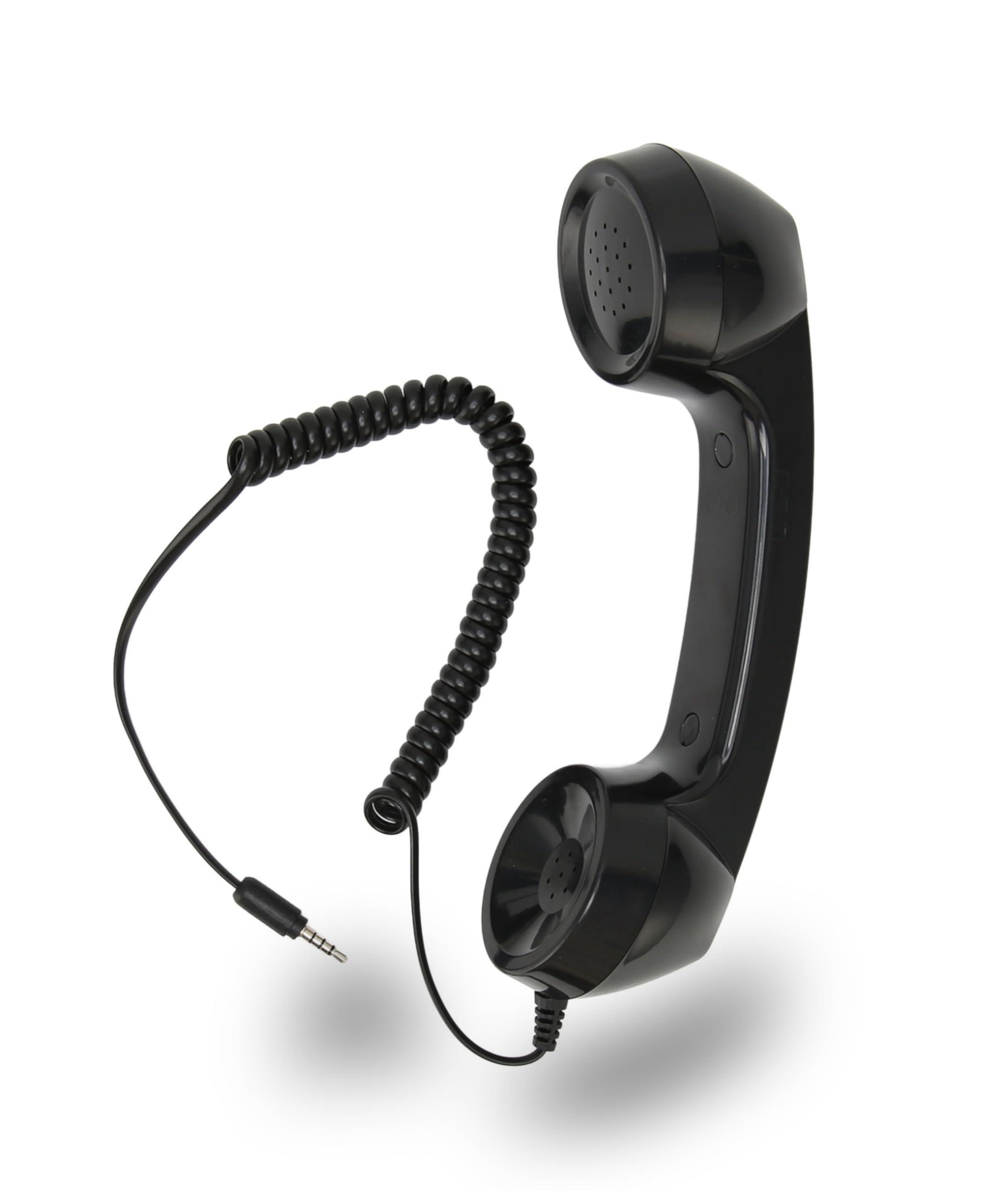 Jiawu Vintage Retro Telephone Handset, Cell Phone Receiver MIC Microphone Speaker for Cellphone, Smartphone and Computers, Old Telephone Headse with 3.5 mm Socket (Black)