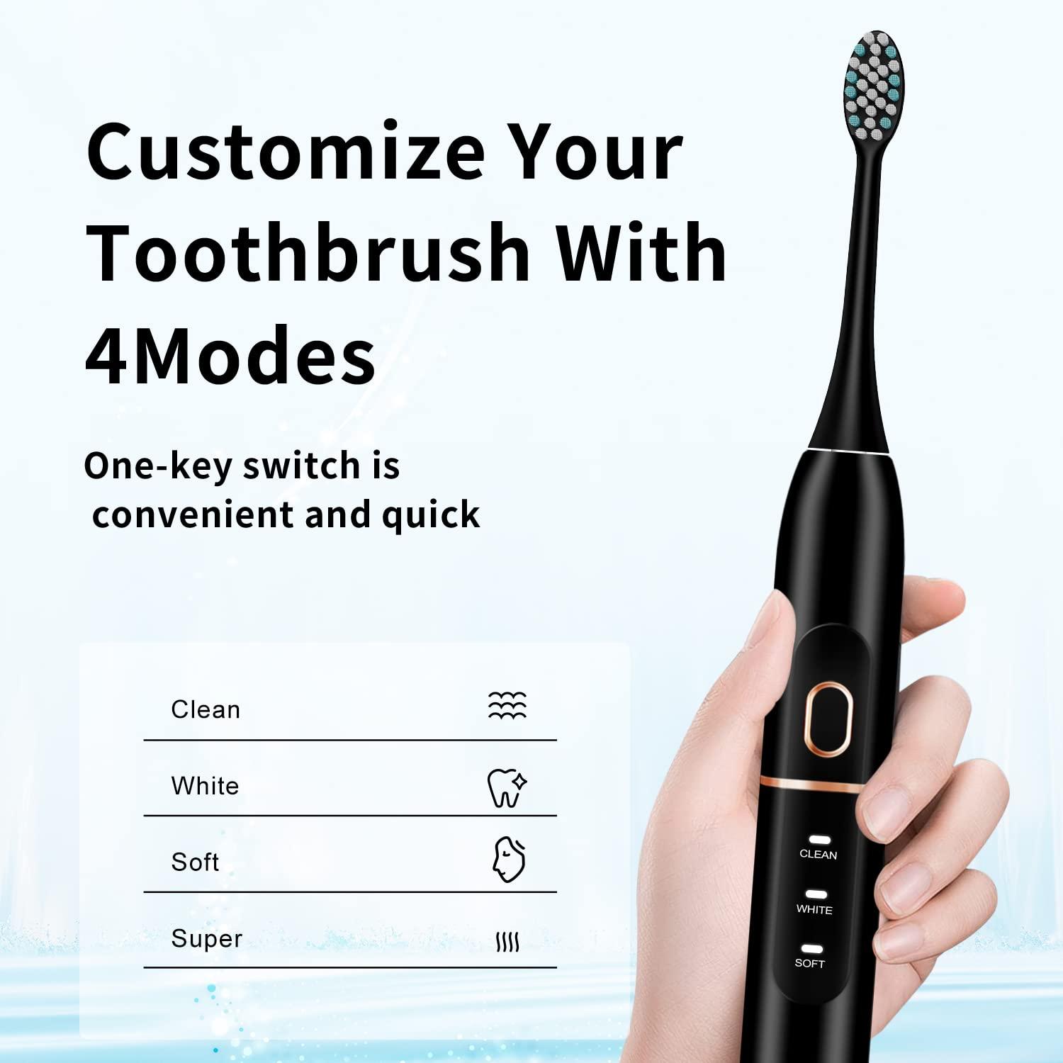 kingheroes Electric Toothbrush Set, Comes with 8 Brush Heads & Travel Case,4 Modes with 2 Minutes Built in Smart Timer, One Charge for 60 Days, 42000 VPM Motor (Black) - Image 5
