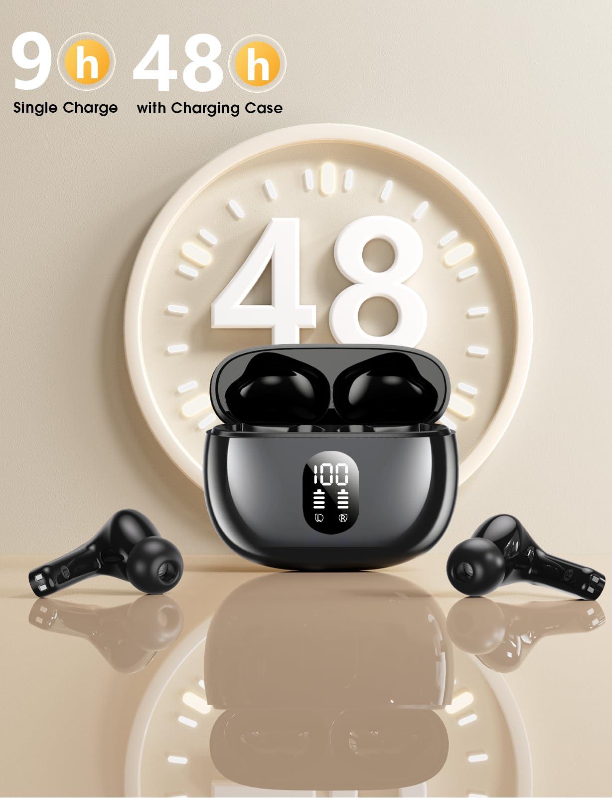 ZZU Wireless Earbuds, Bluetooth Ear Buds with Big Bass Stereo Sound, 48 Hours Playtime, Lightweight in-Ear Fit Earphones, IPX7, Hands-Free Calls with AI for iPhone, Android, Pad, Sports, Workout - Image 4
