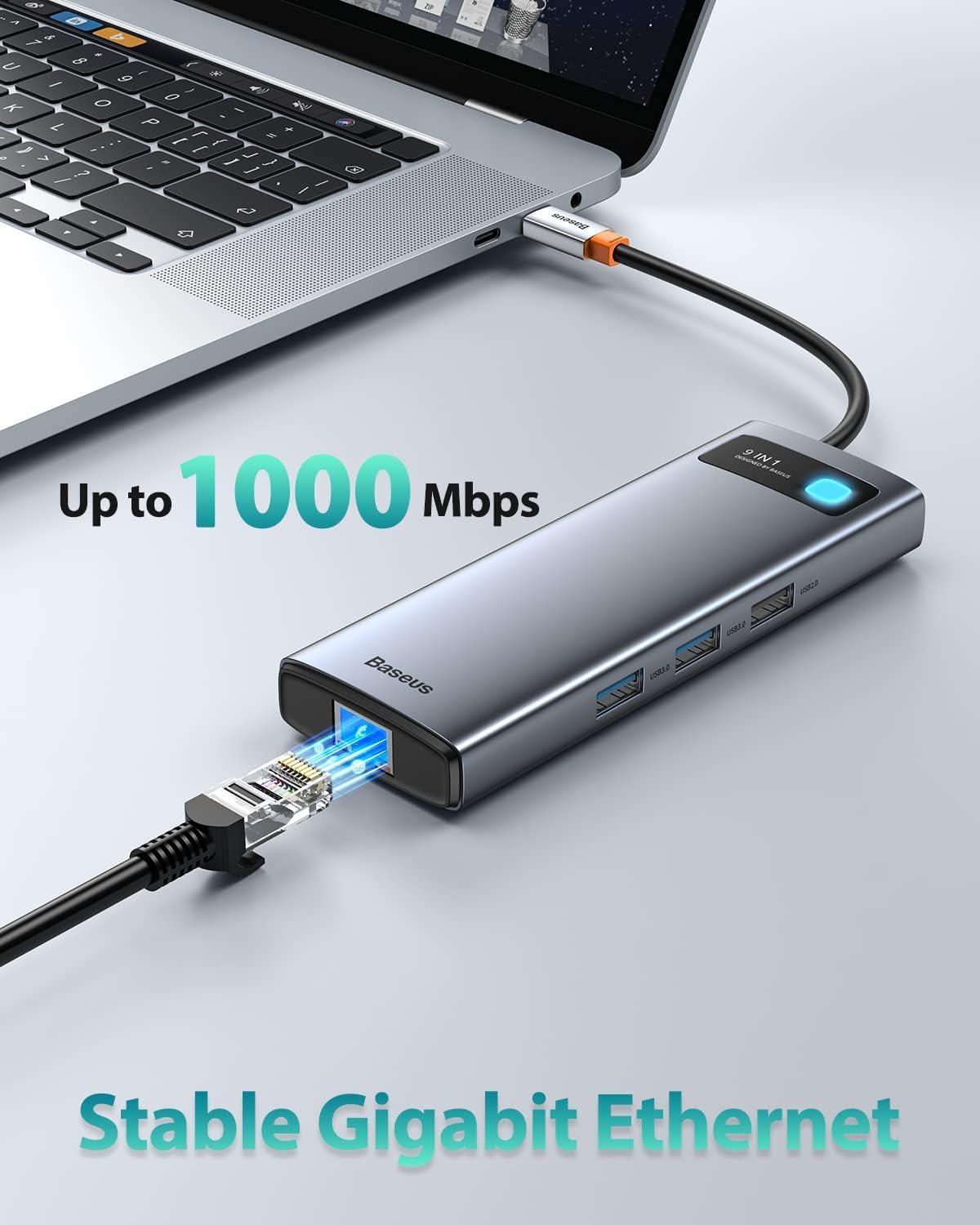 Baseus Laptop Docking Station Dual Monitor 4K@120Hz, 9 in 1 USB C Hub with 2 HDMI, 1000Mbps LAN, Max 85W PD, 3 USB, SD Card Reader, USB C Dock Compatible with iPhone 15/Mac/Dell/HP/Surface/Steam Deck - Image 4